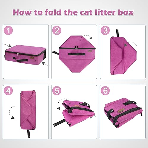 Miniatura 8 de Deblue Caja de arena portátil de viaje para gatos en el automóvil, transportador de arena plegable para gatos con tapa, caja de arena plegable