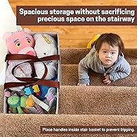 Vista 3 de SAM AND MABEL Cesta de escalera con patrón de chevron – 16"L x 9.5"W x 16"H Cesta de escalera con asas, organizador de almacenamiento de escalera