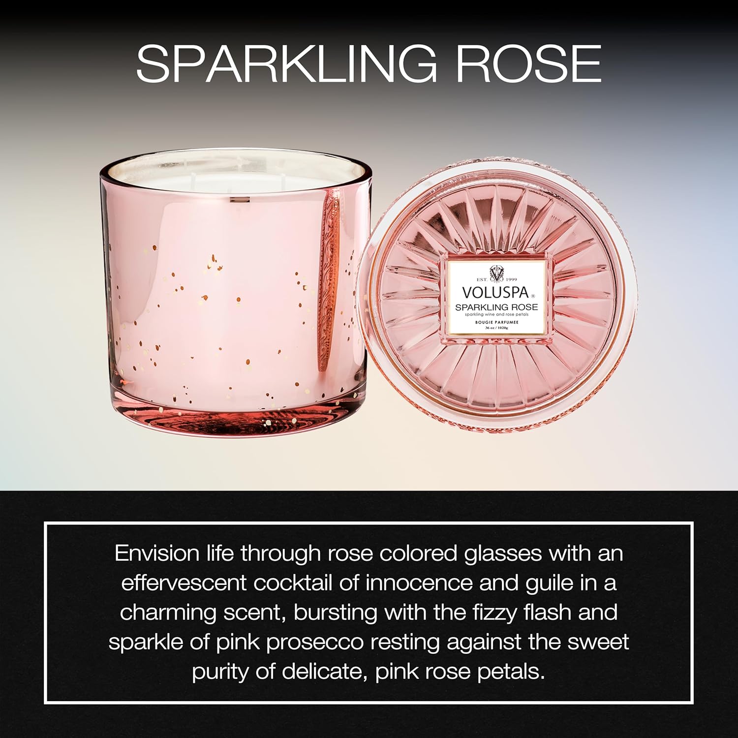 Voluspa Sparkling Rose, Grande Maison 3 Wick Glass Candle, 36 Ounce, 100 Hour Burn Time, Coconut Wax for Clean Burning, Handcrafted in The USA
