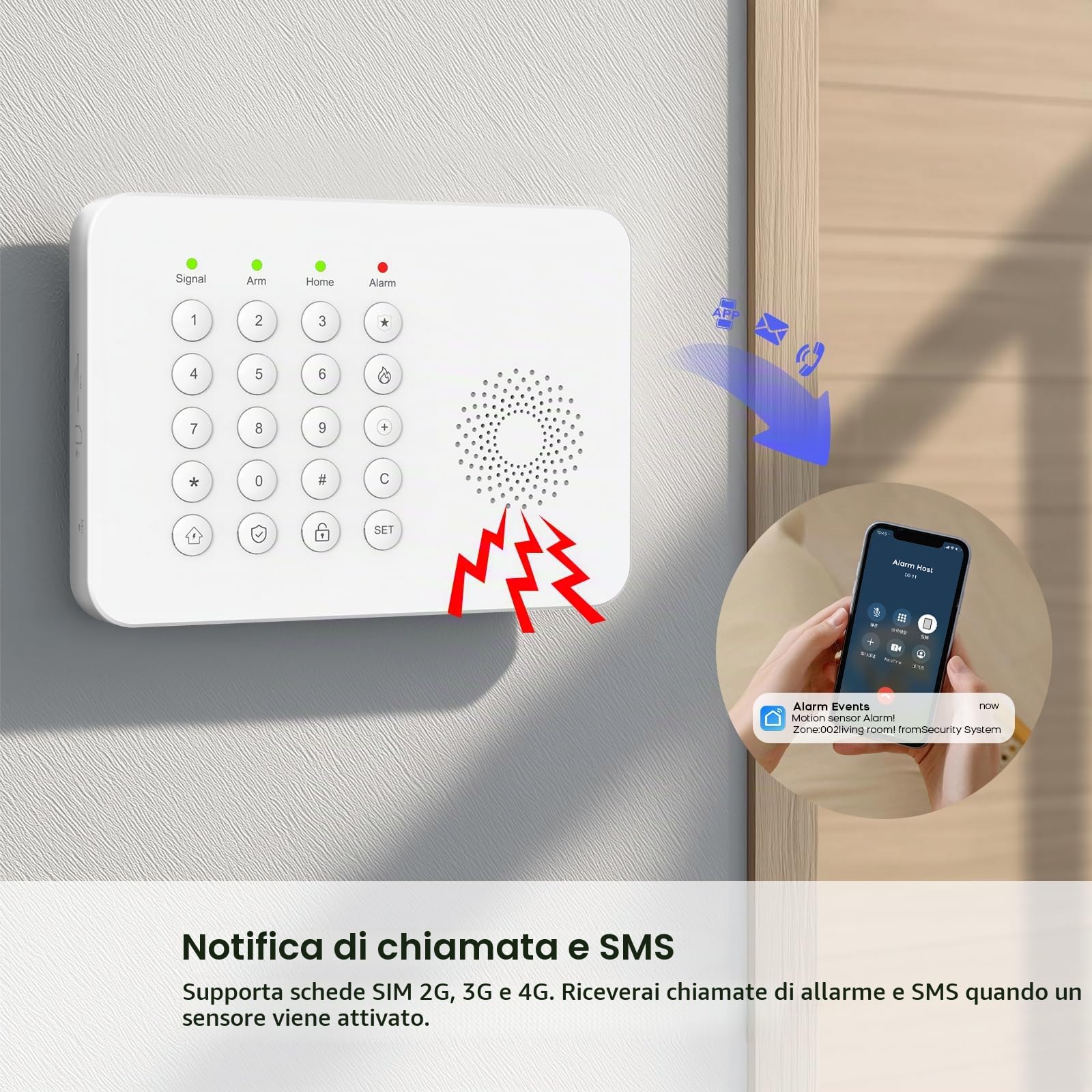 XNY 4G/WiFi Allarme Casa Senza Fili, 24 Pezzi Sistema di Allarme Casa Senza Fili con 1 Sirena, 6 Sensori Per Porte e Finestre, 3 Rilevatore di Movimento, Antifurto Casa Wireless, Tramite APP
