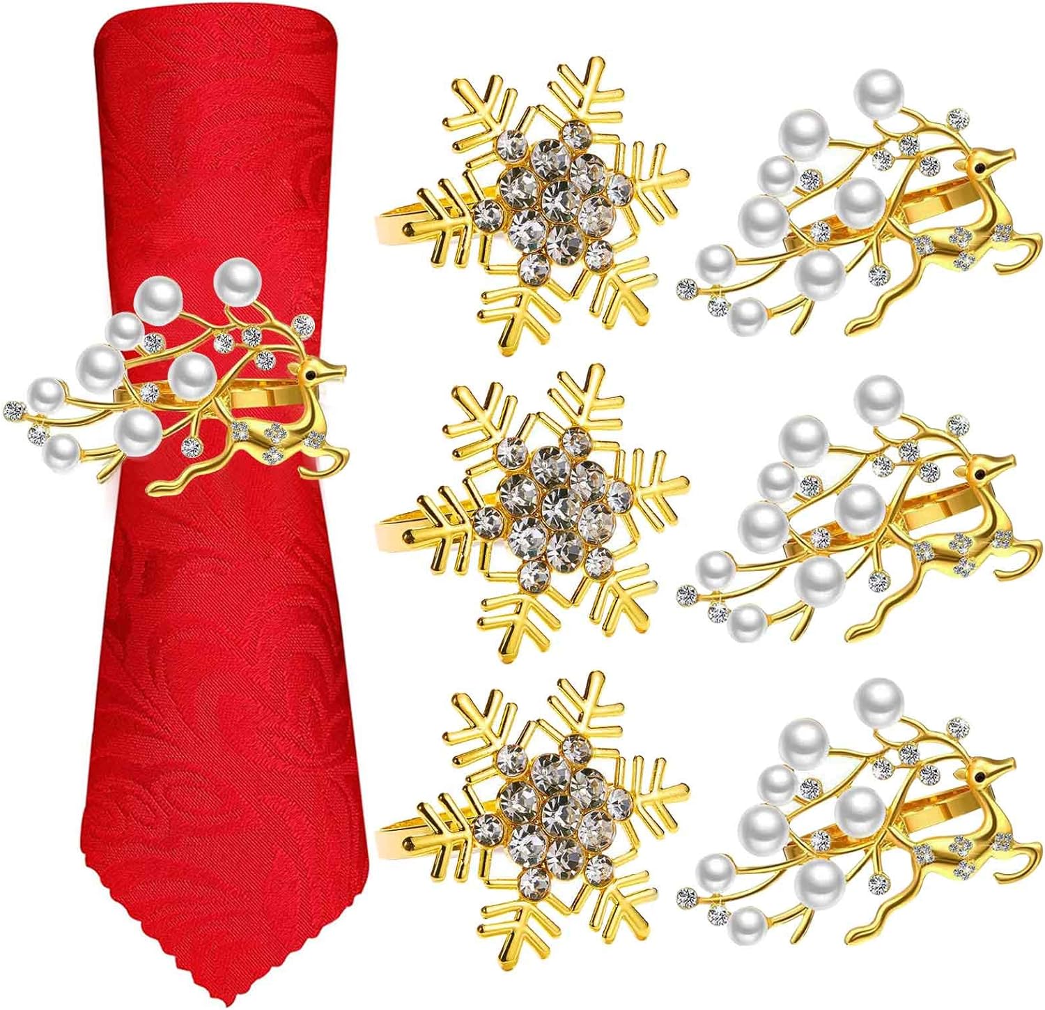 Gold Napkin Rings Set of 6, Christmas Deer and Snowflakes Napkin Rings for Valentine's Day Christmas Holiday Party Wedding Table Decorations Gold Napkin Rings Set of 6, Christmas Deer and Snowflakes Napkin Rings for Valentine's Day Christmas Holiday Party Wedding Table Decorations