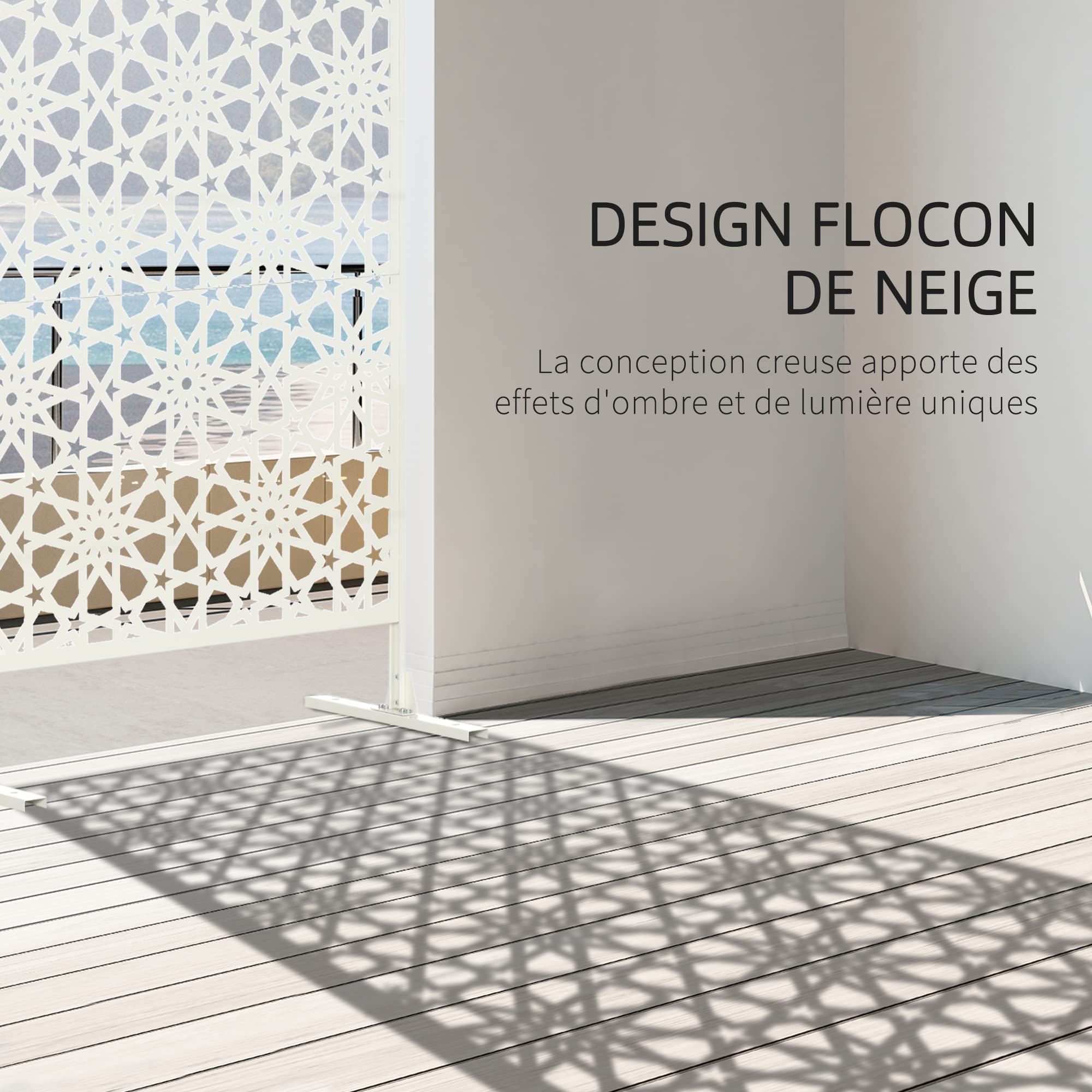 Outsunny Panneau Brise Vue Décoratif Extérieur 92 x 45 x 198 cm Blanc | à Motif, en Métal