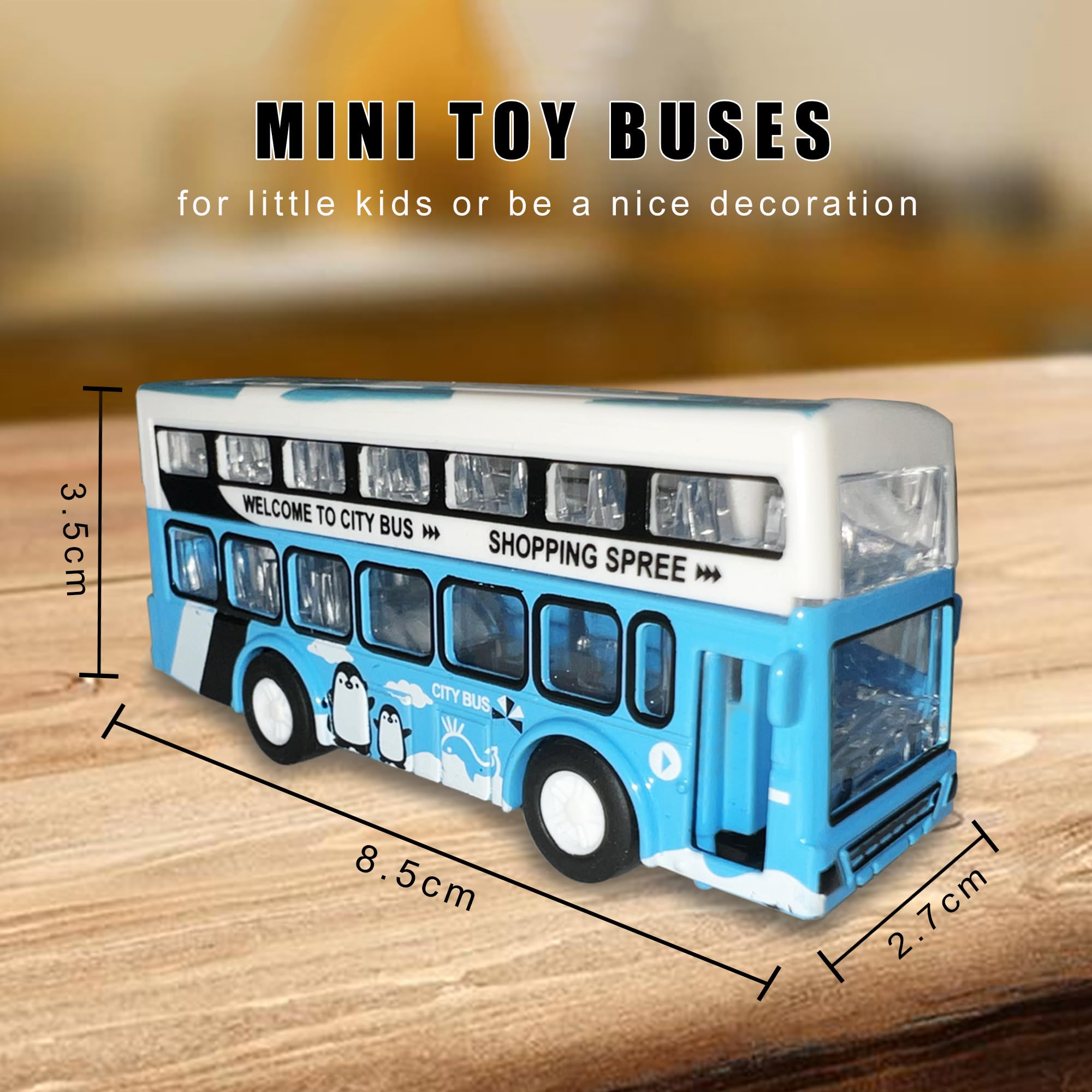 Juego de autobuses de juguete de metal fundido a presión, escala 1:64, vehículos de autobús urbano de dos pisos, autos de tracción con puertas que se abren para niños y niñas, regalo de 7