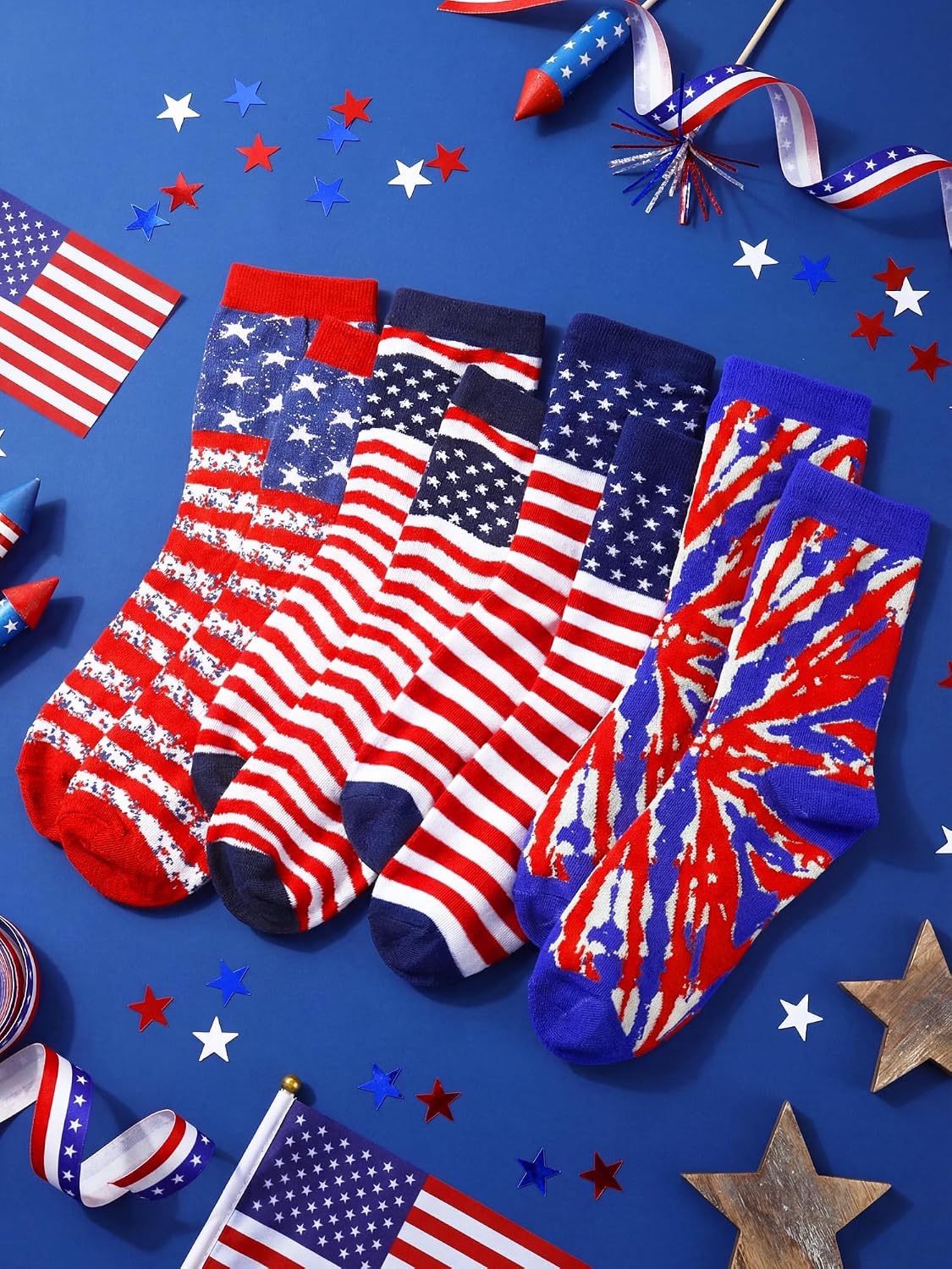 Bencailor 12 Pairs 4th of July Socks Patriotic Independence Day Novelty Socks for Men and Women 250th Anniversary, 5-9