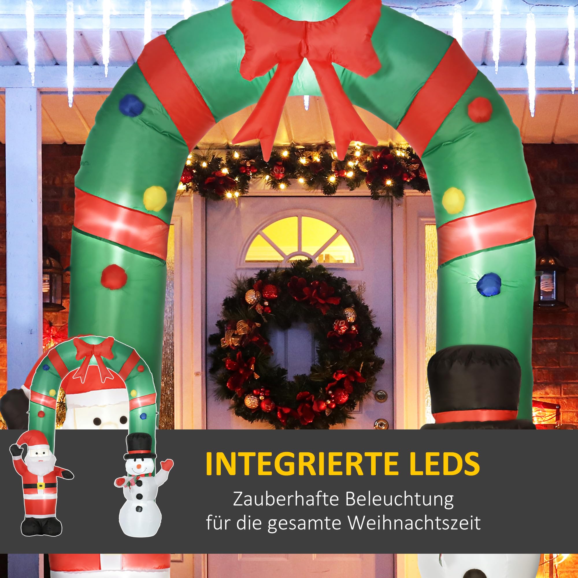 HOMCOM Aufblasbarer Weihnachtsbogen 245cm mit Schneemann, LED-Lichter | Weihnachts-Torbogen, Weihnachtsmann, Weihnachtsdeko Outdoor, für Garten Rasen Hof Urlaub