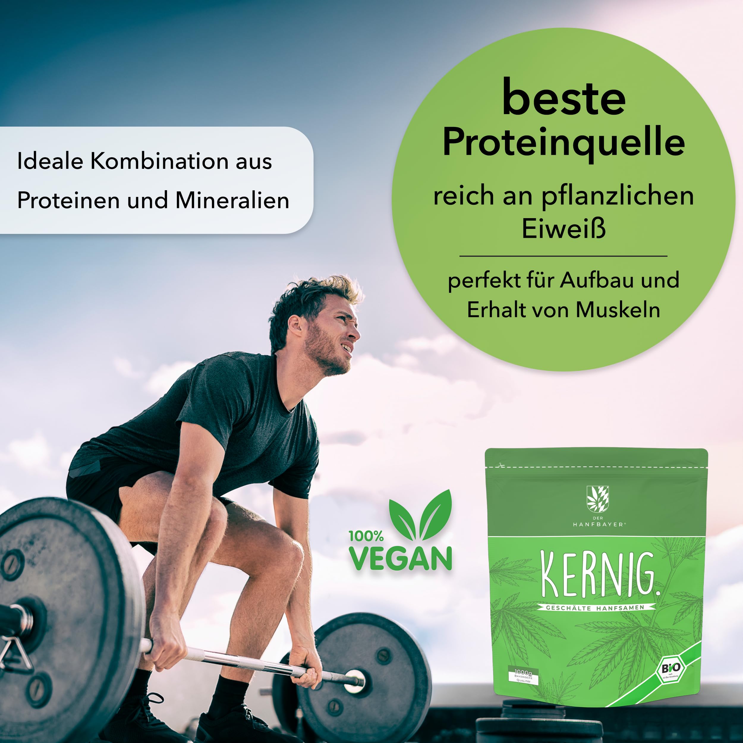 regionale Hanfsamen geschält Bio 1kg [PROTEINREICHES SUPERFOOD] - inkl. LECKERER E-Rezepte - Vegan & Rohkostqualität - Reich an Protein, Omega-3 & Magnesium