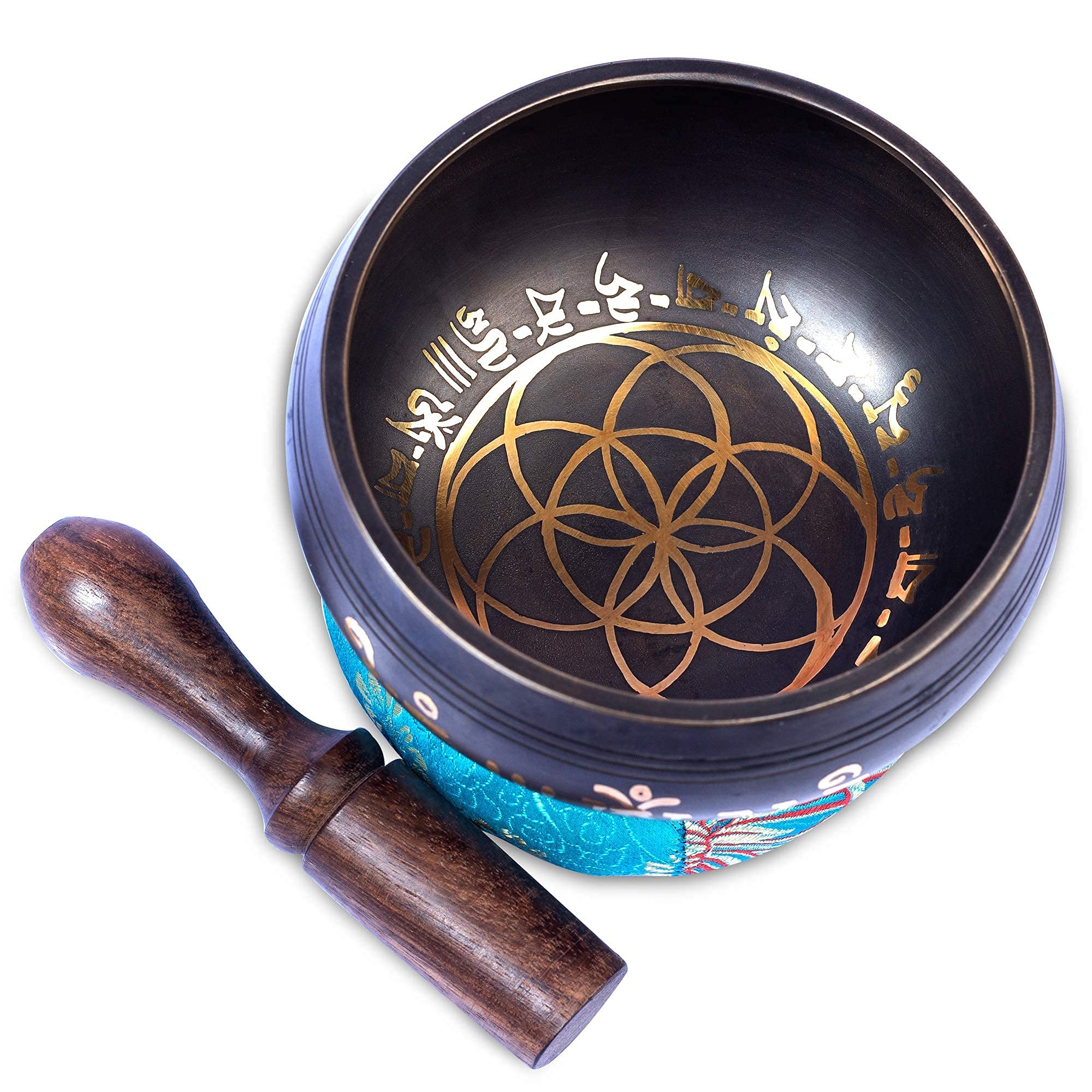 Tibetan Singing Bowl Set - Easy To Play for Beginners - Authentic Handcrafted Mindfulness Meditation Holistic Sound 7 Chakra Healing Gift by Himalayan Bazaar (Black without bag)