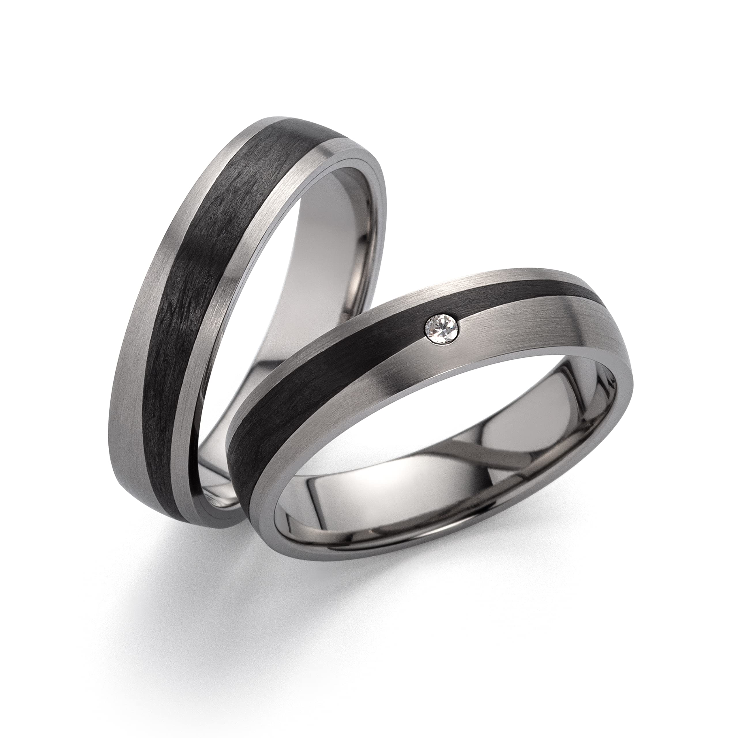 Partnerringe & Eheringe aus Titan und Carbon mit Diamant (0,015 ct W/SI) – Paar Verlobungsringe/Hochzeitsringe/Freundschaftsringe inkl. Gravur & Etui | Modell 3848