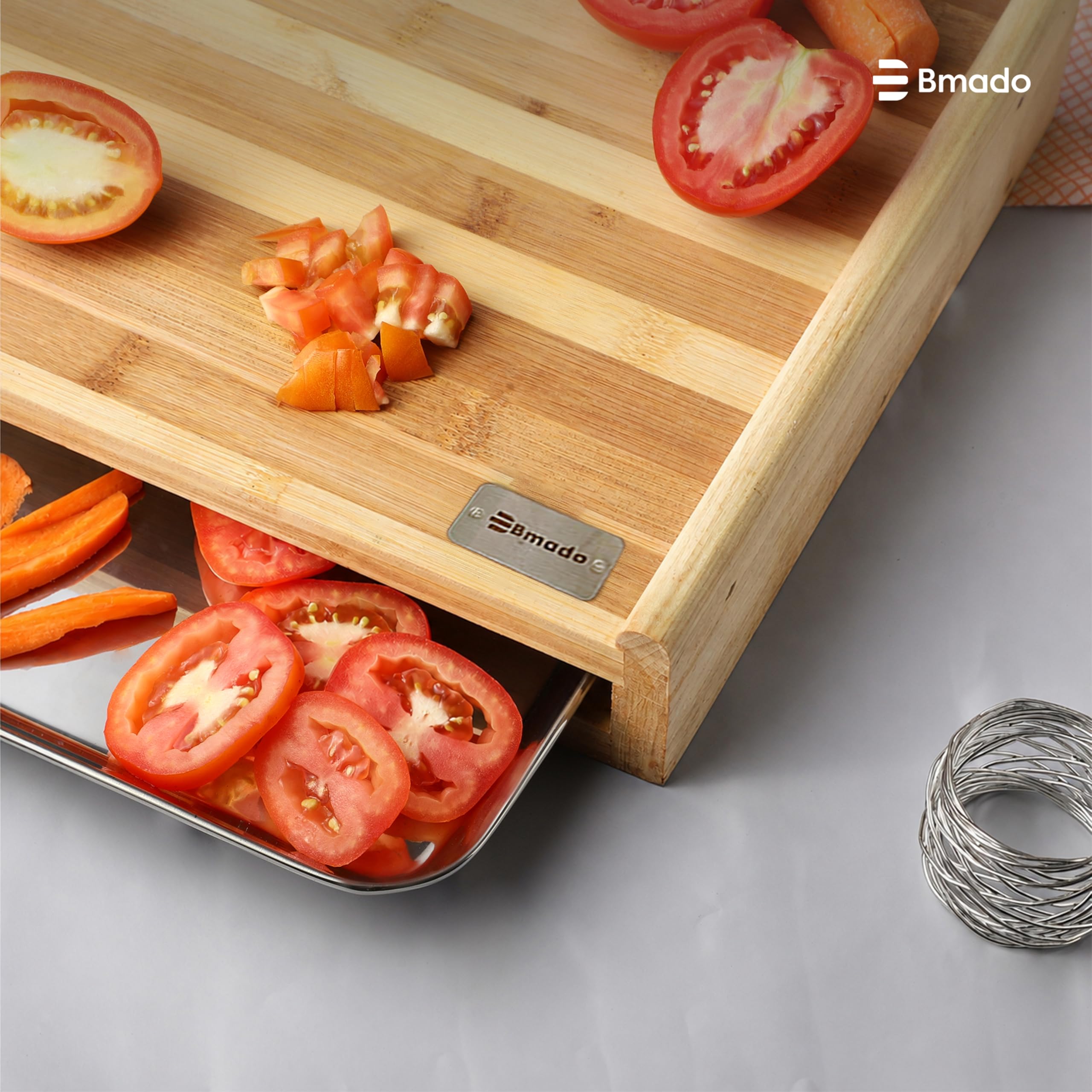 Bmado Bamboo Cutting Board with Tray -4