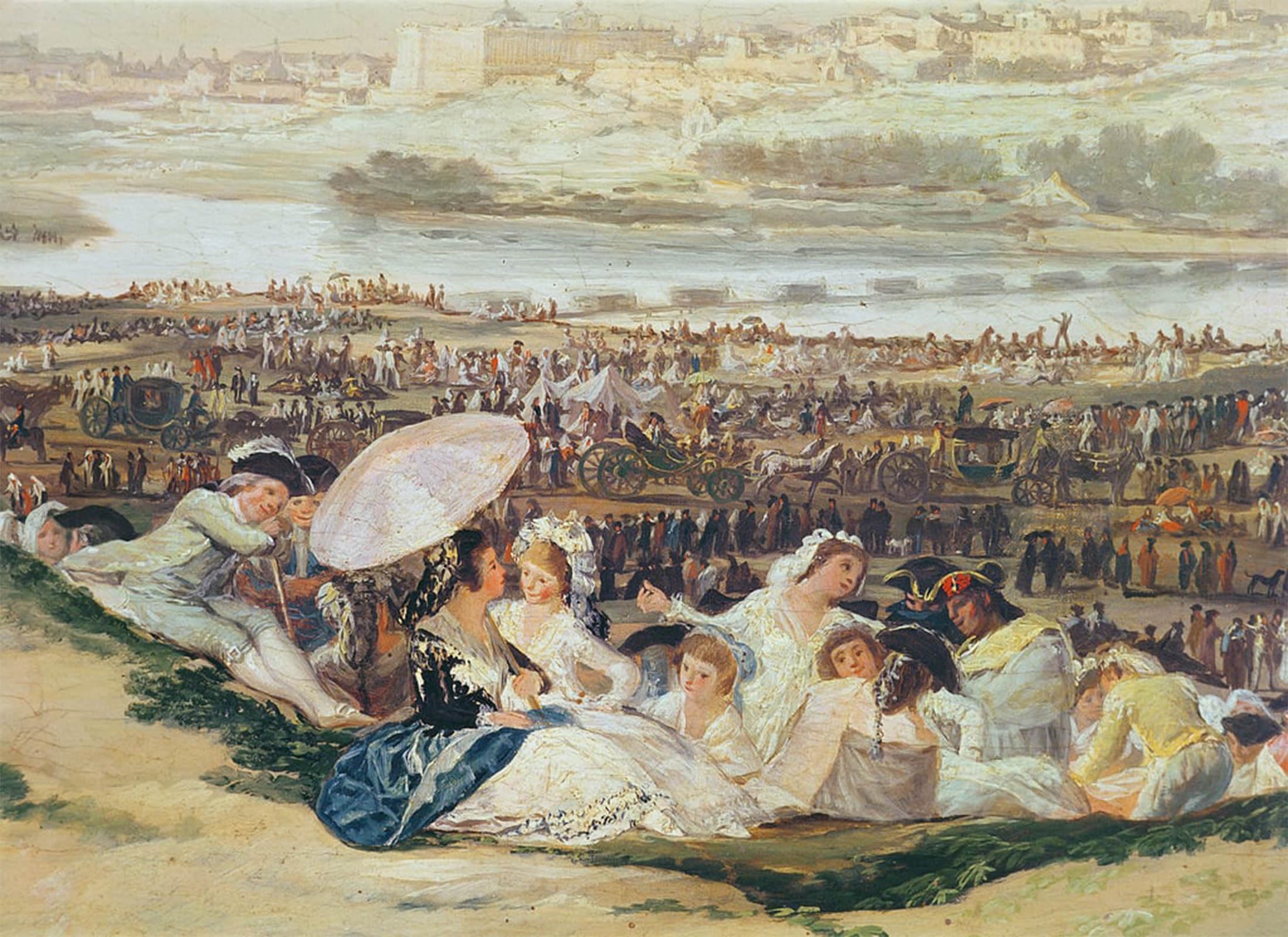 ARTXLXXBN Famous Prints Artwork Pictures Poster Painting Art the Meadow of San Isidro a Group with a Parasol by Francisco De Goya Artwork Landscape Pictures for Home Decor 60x90cm