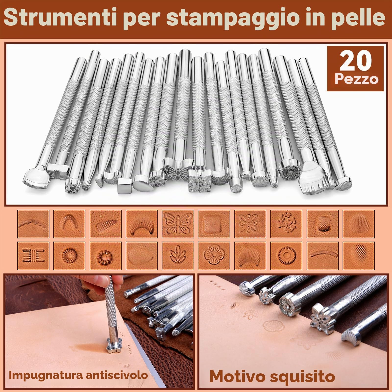 Benlay Set di attrezzi in pelle con borsa e utensili per artigianato, tappetino da taglio e utensili per lucidare pelle, cucito e intaglio