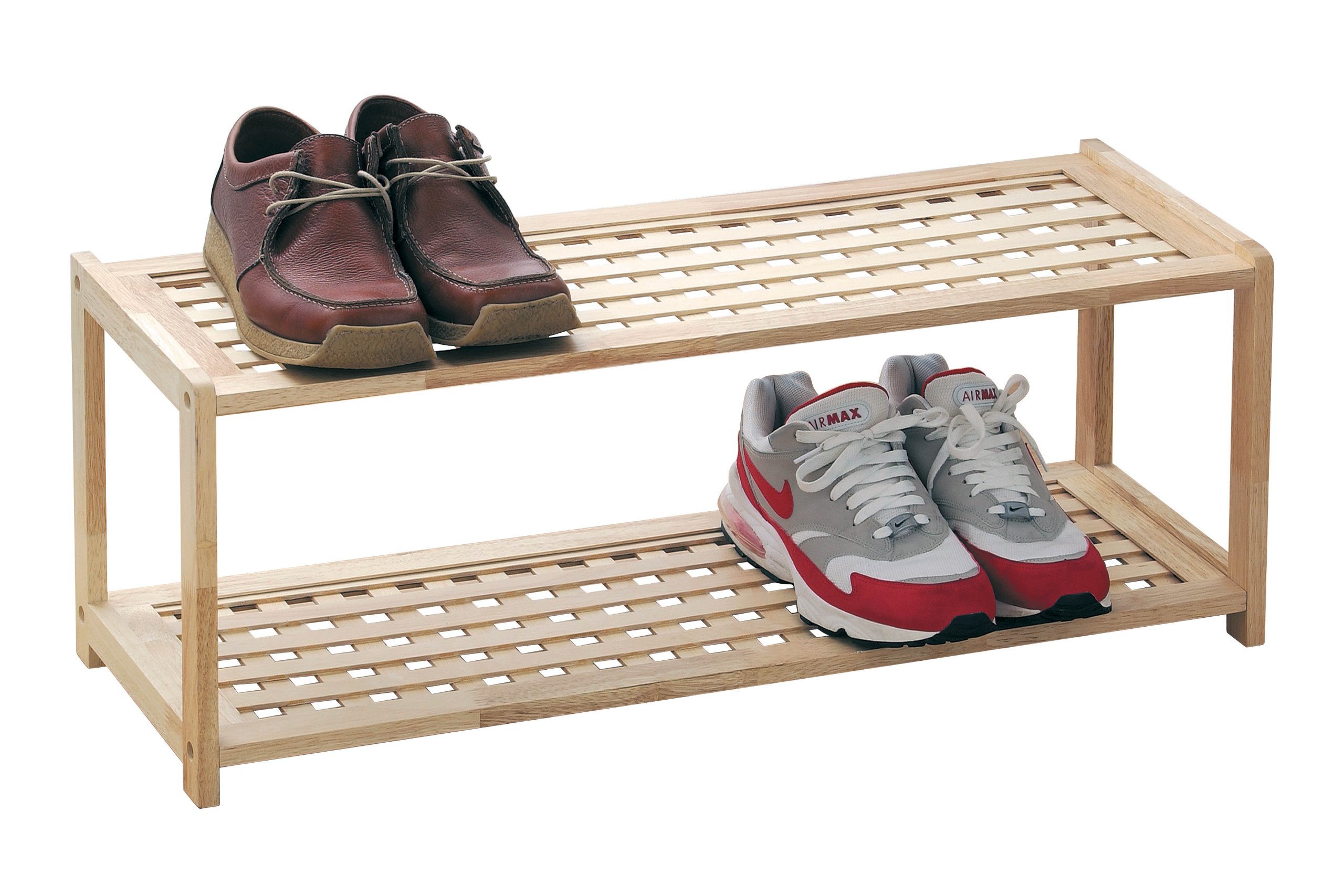 Premier Beige Housewares 2 Tier Rubberwood Shoe Rack With Criss Cross Design, 30 X 79 X 26 Cm