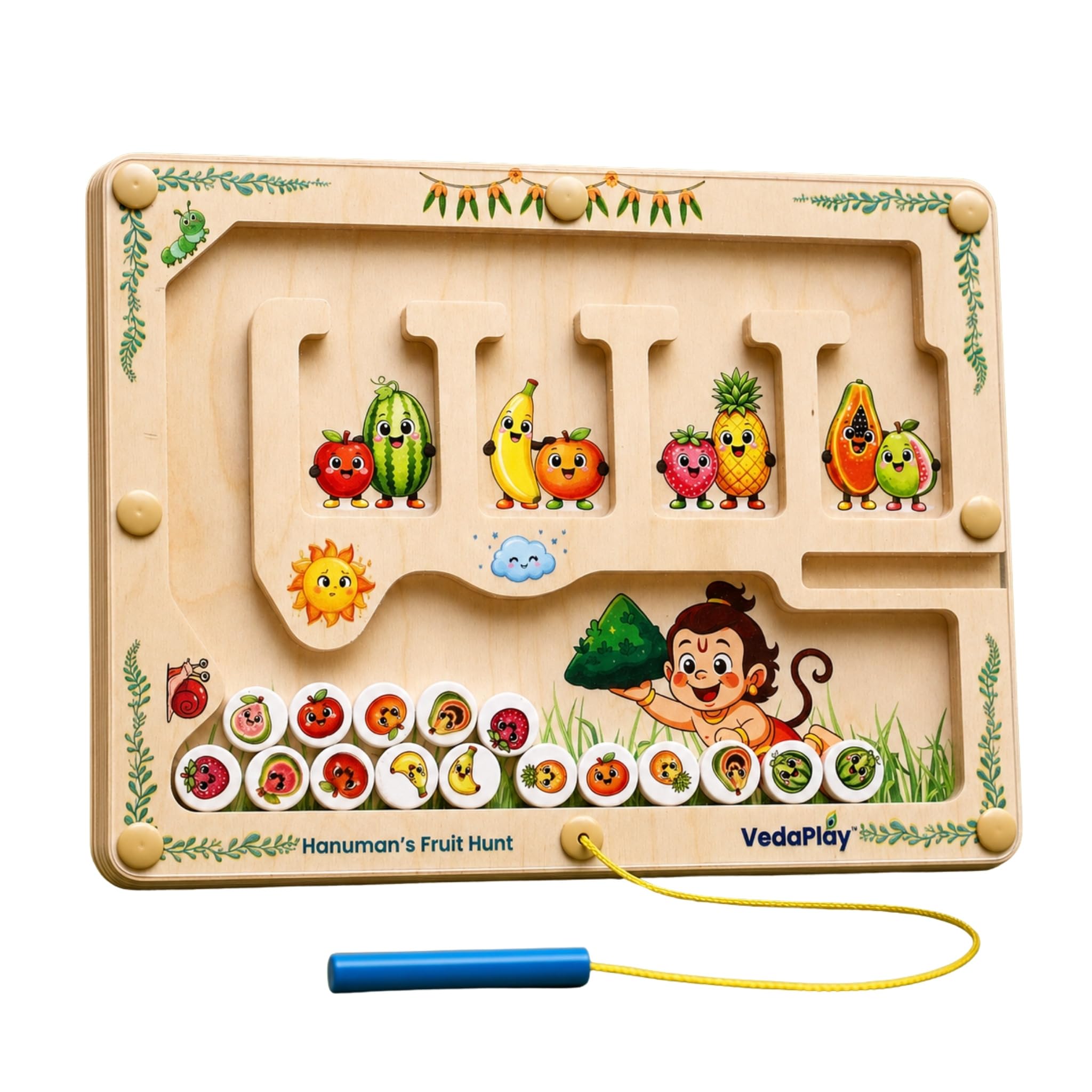 VedaPlay Hanuman's Fruit Hunt - Vedic Wooden Magnetic Maze