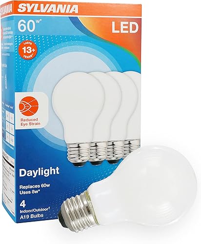 Miniatura 1 de Sylvania - Bombilla LED A19 con reducción de la tensión ocular, 60 W  8 W, 13 años, regulable, esmerilado, 5000 K, luz diurna, paquete de 4