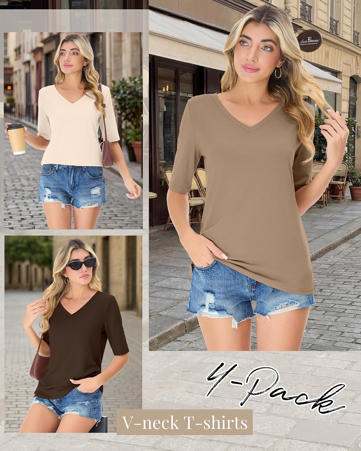 Ficerd 4 Pack Women's Half Sleeve V Neck Tops image 5