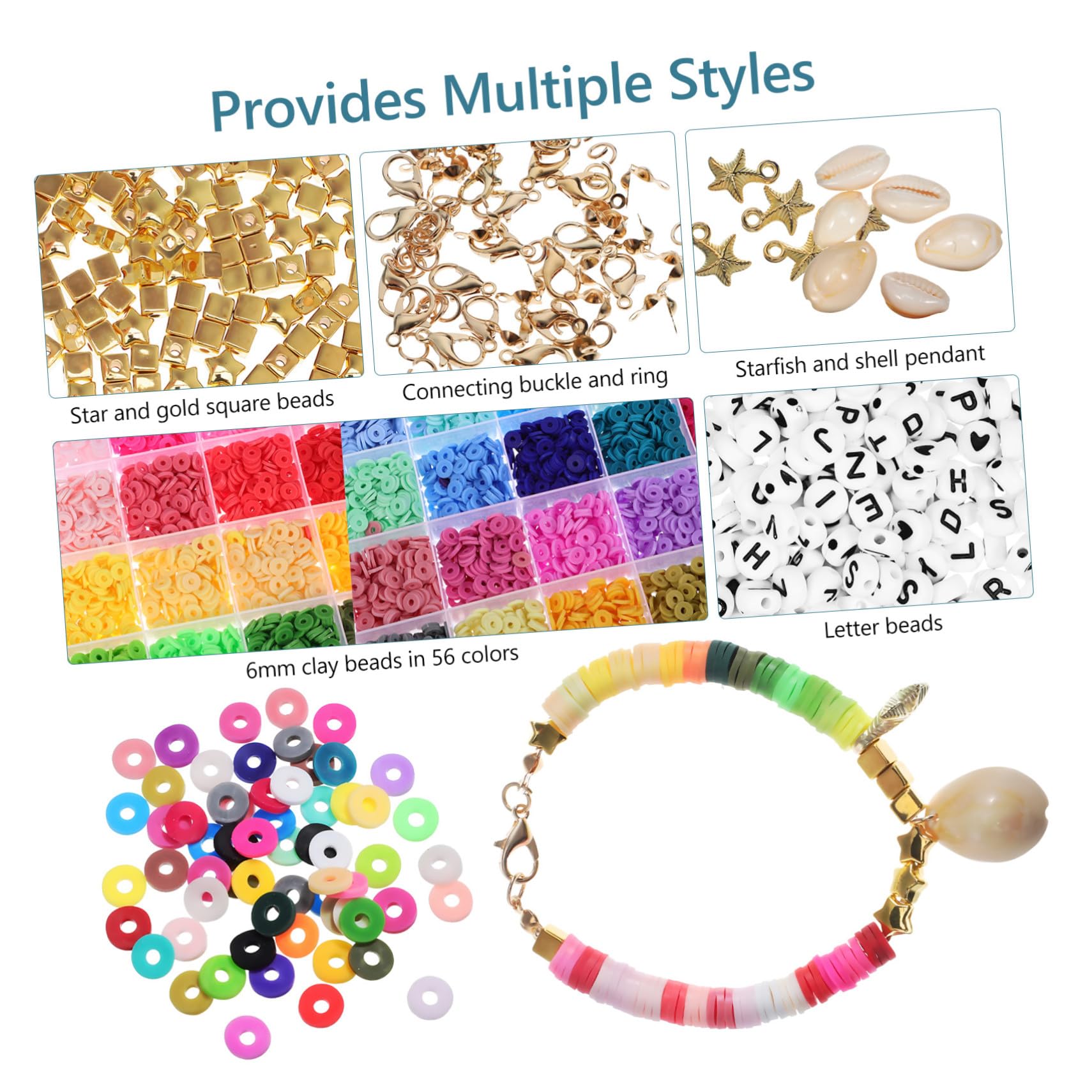 Artibetter Tonperlen Schmuckset mit Zubehör für DIY Armband Basteln Inklusive Werkzeugen und Materialien Vielfältige Stile und Leuchtende Farben für Anfänger und Geschenke