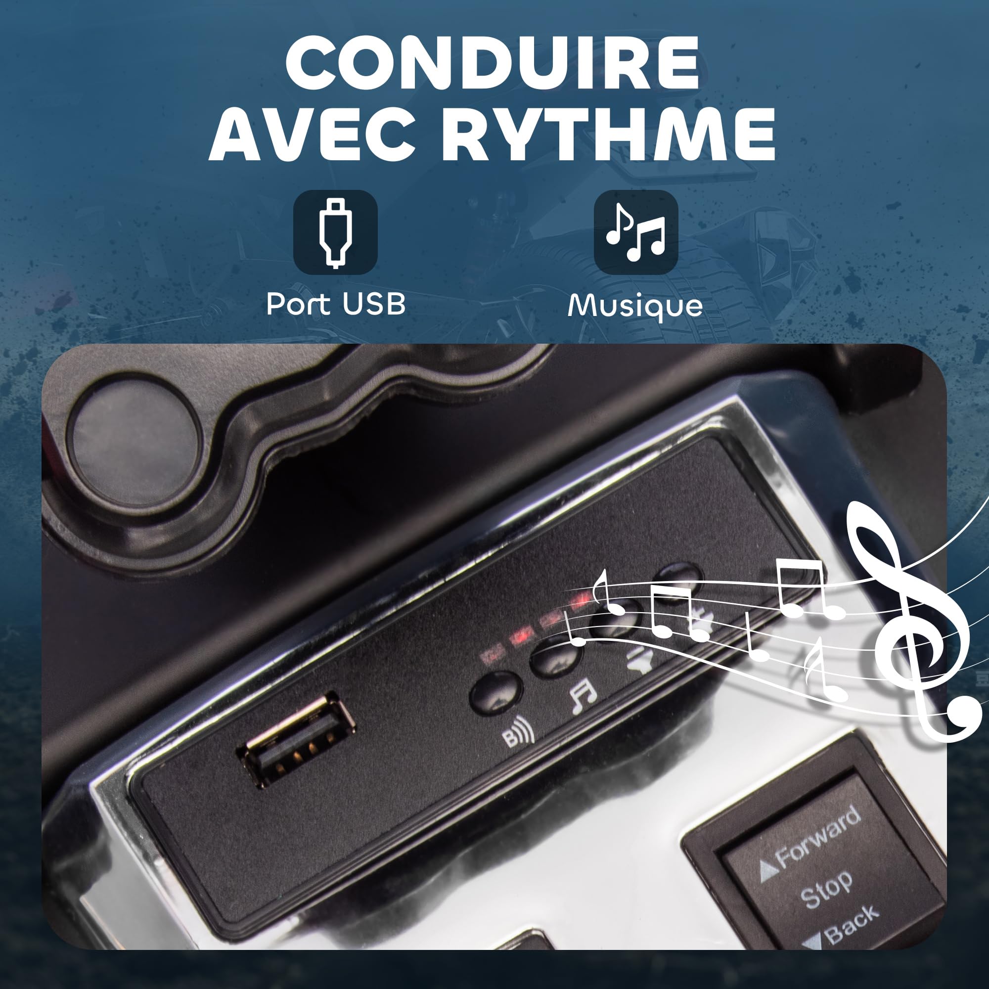 AIYAPLAY Quad électrique Enfants 12V, Design Tricycle inversé, Voiture électrique Enfants 2 Moteurs, Lecteur MP3, klaxon, 2 Vitesses, phares LED, Cadeau pour garçons et Filles âgés de 3 à 8 Ans, Noir