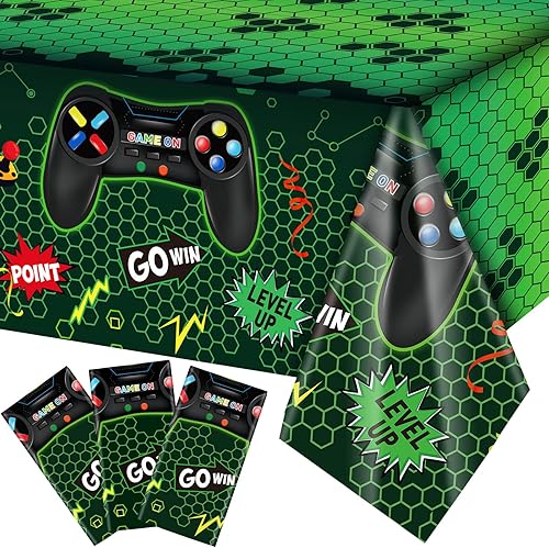 Tatuo 3 piezas de fundas de mesa de videojuegos, decoración de cumpleaños, temática de juegos, mantel de plástico, suministros de fiesta para niños