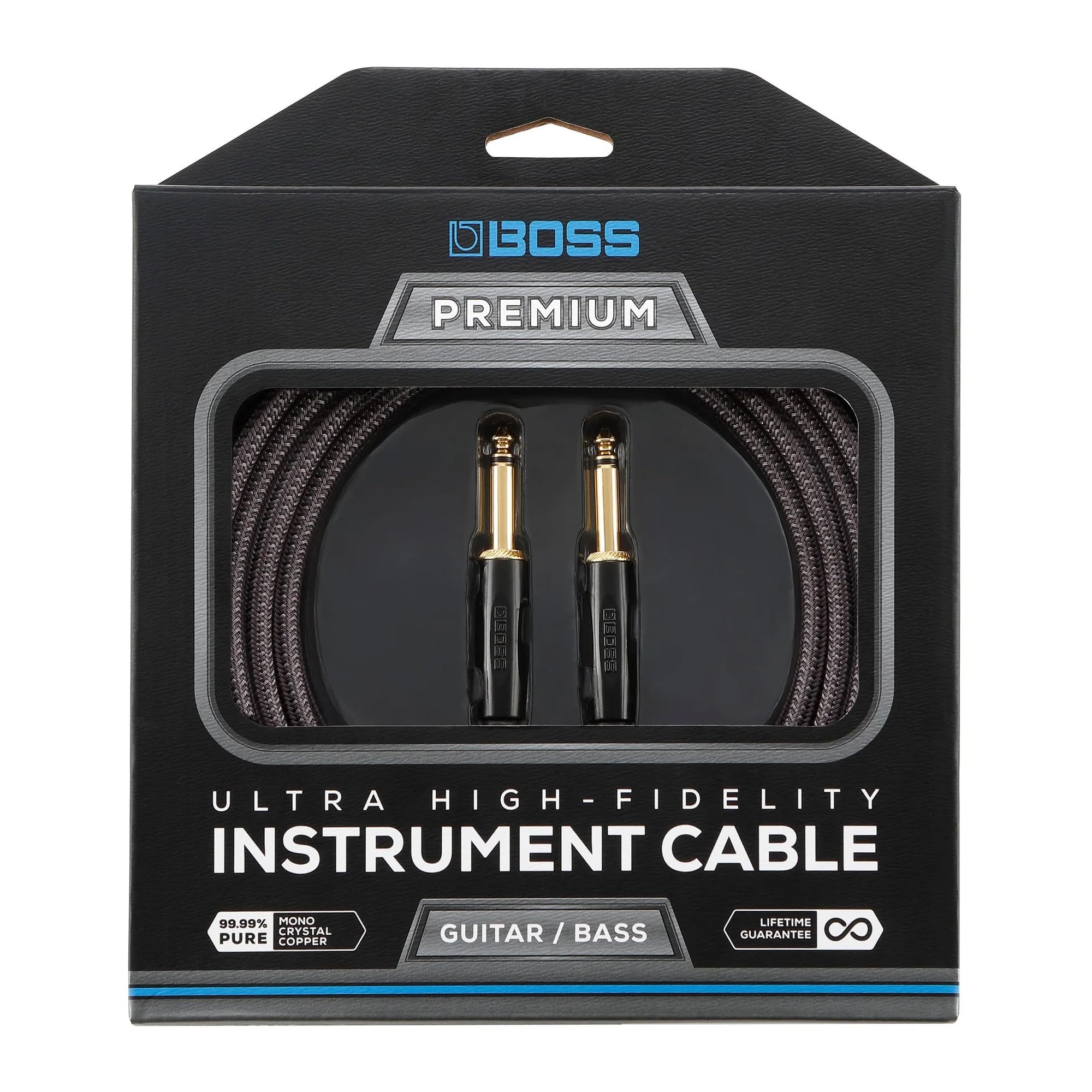 BOSS BIC-P10 kabel do instrumentów o bardzo wysokiej jakości – 10 stóp / 3 m – proste do prostych 1/4" 24-karatowe złote złącza – do gitary i basu zapewniają doskonały dźwięk