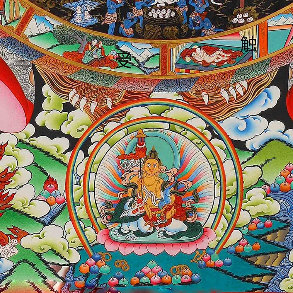 Malarstwo przewijania, malarstwo buddyjskie Thangka, brokat Thangka, mitologia historia reinkarnacji życia i śmierci Jedwabny rysunek przewijania dekoracyjne obrazy-Khaki (kolor: khaki) (kolor: mleczn
