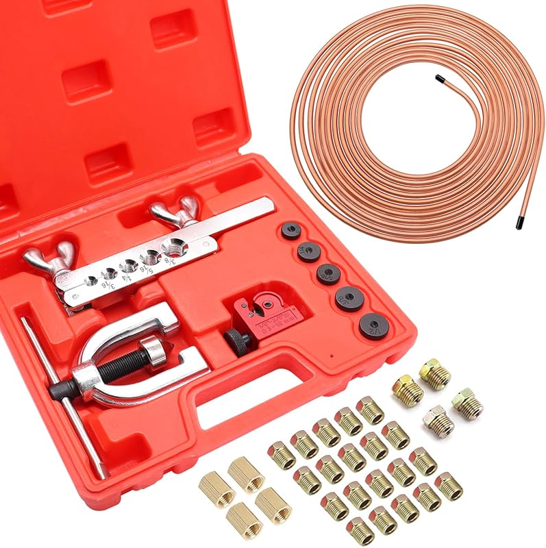 Kit de Tubo de Freio Revestido de Cobre Eoppen 1/4" com 7,62 m, 24 Conexões, 4 Uniões e Flangeador