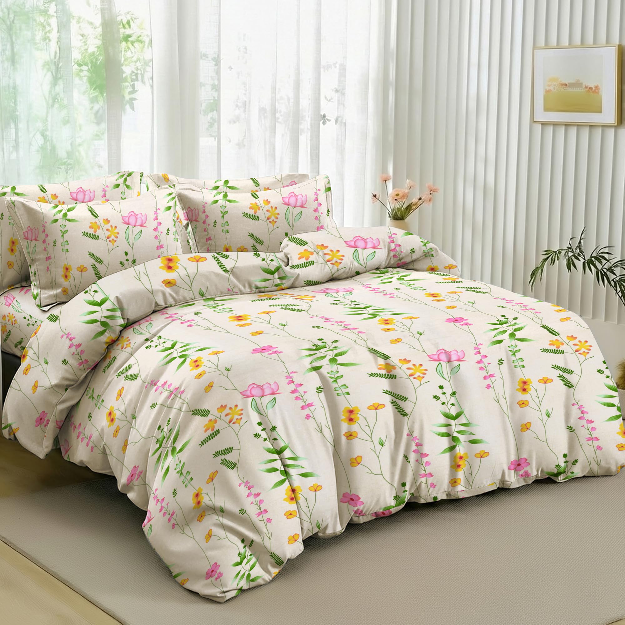 RAYBedding Floral Single Duvet Cover Set with Pillowcase – Soft Luxury Printed Bedding, Floral Pattern Quilt Cover with Button Closure & Corner Ties, Comfortable Single Bed Bed Linen