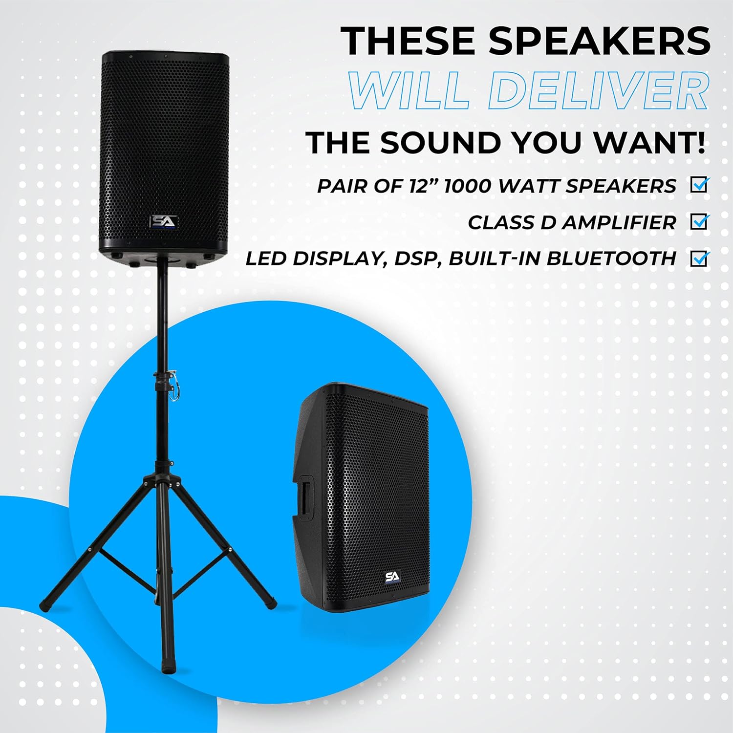 Seismic Audio Speakers Fury-12, Pair of Premium PA/DJ Loudspeakers, 12”, Bluetooth, DSP, Built in Mixer & Class D Amplifier