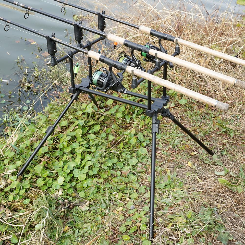 Hirisi Tackle Rod Pod Rutenhalter – 3 Ruten oder 2 Ruten wählbar, – Aluminium Rutenständer mit Tasche zum Karpfenangeln, Angelrutenständer