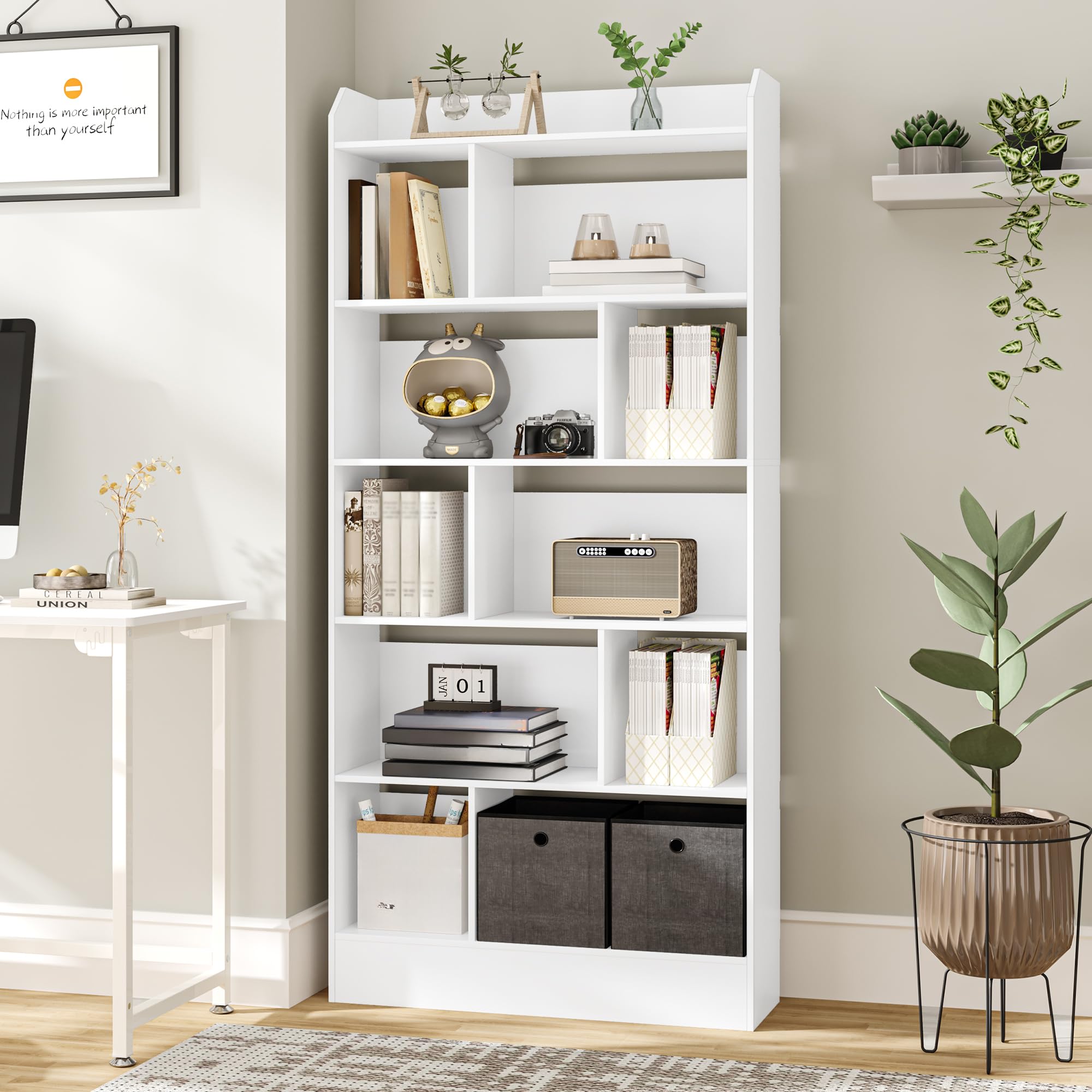 Hzuaneri Librería Estantería Biblioteca con 6 Compartimentos, Libreria Blanca para Exposición, para Oficina, Salón, 24 x 80 x 170 cm, Blanco BC22803X