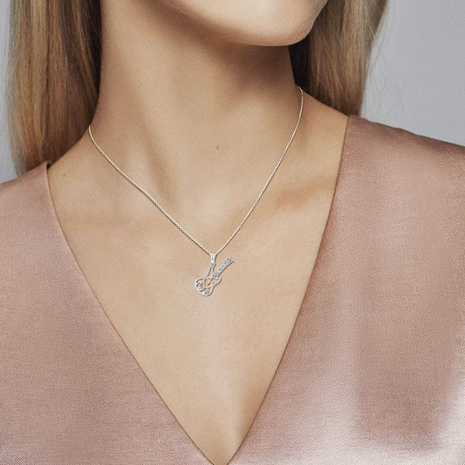 CHENGHONG Guitar Necklace Treble Clef Music Note Necklace 925 Sterling Silver Guitar Gift for Guitar Lovers Musical Jewelry Gifts for Men Women Guitar Teacher - Image 4