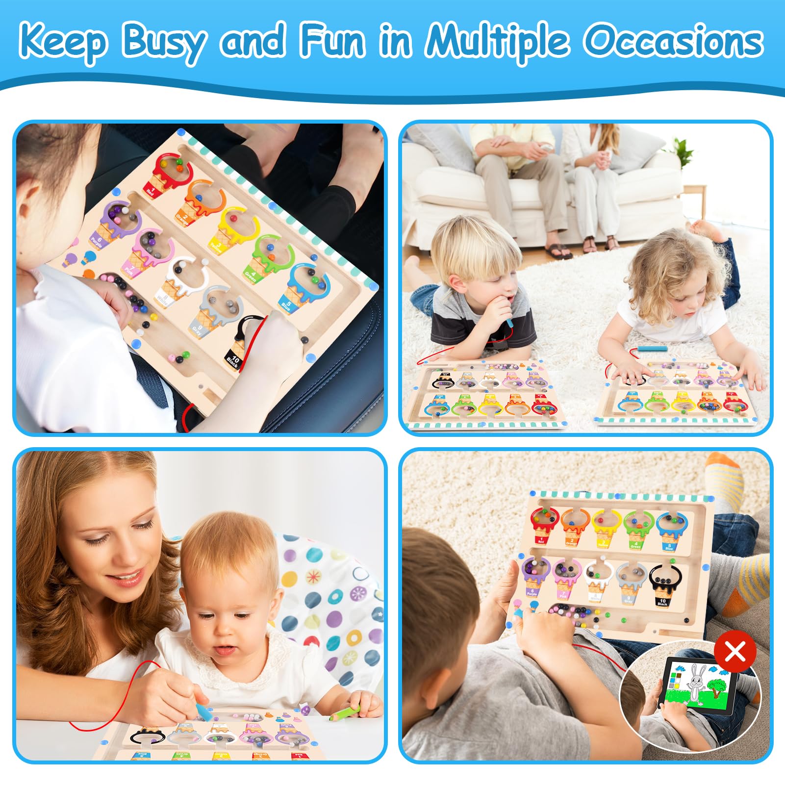 Magnetspiel Labyrinth Holzspielzeug, Baby Montessori Spielzeug Motorikspielzeug ab 2 3 4 5 Jahre, Kinderspielzeug Busy Board Lernen Sortierspiel, Magnete Kinder lernspiele Geschenk Mädchen Junge