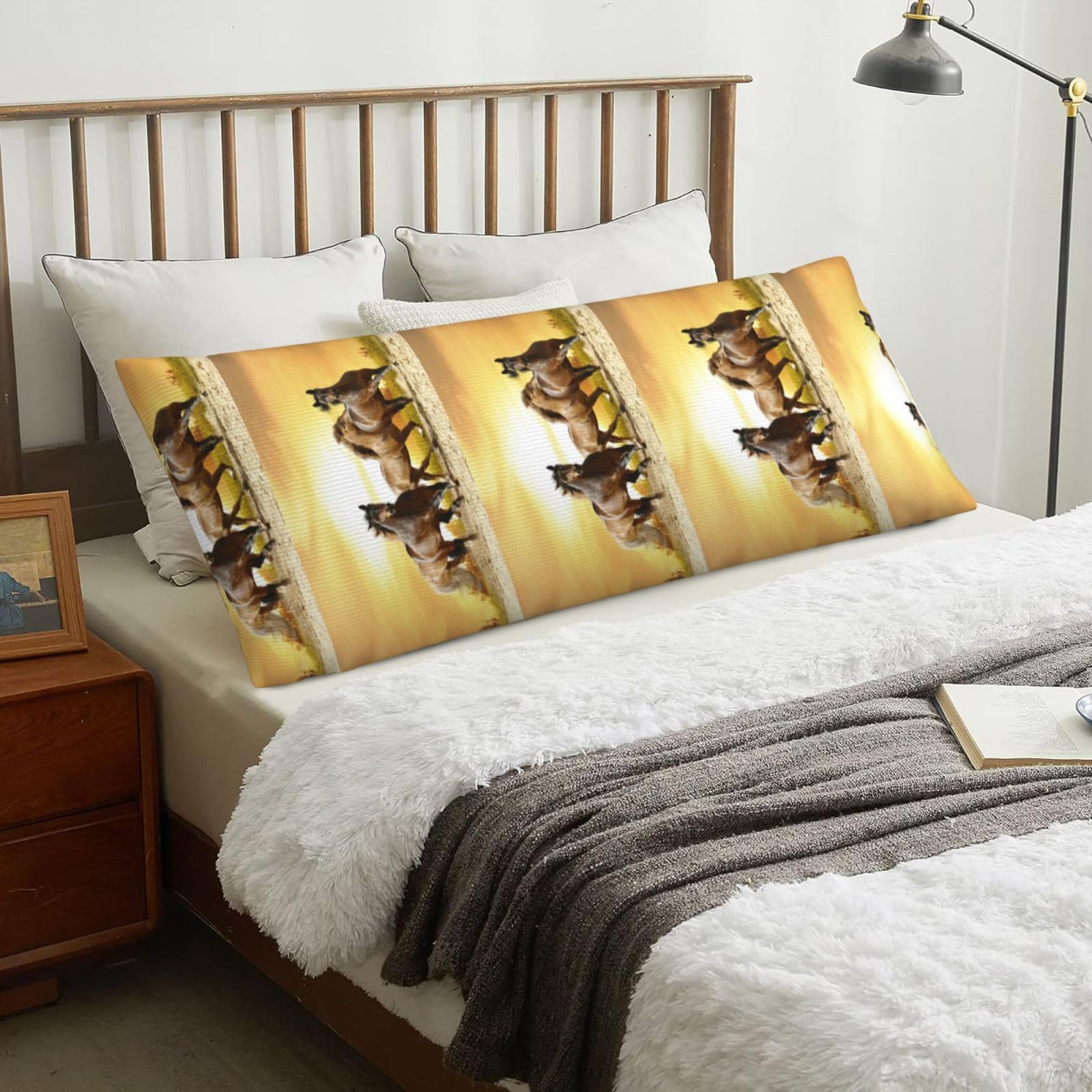 Group Horse In Sunset, Body Pillow Cover with Zipper,Long Body Pillowcase 20 x 60 in
