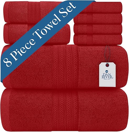 DAN RIVER Juego de 8 toallas de baño de algodón 100 % lujoso, calidad premium, máxima comodidad y absorción, para baño, juego de toallas de baño de