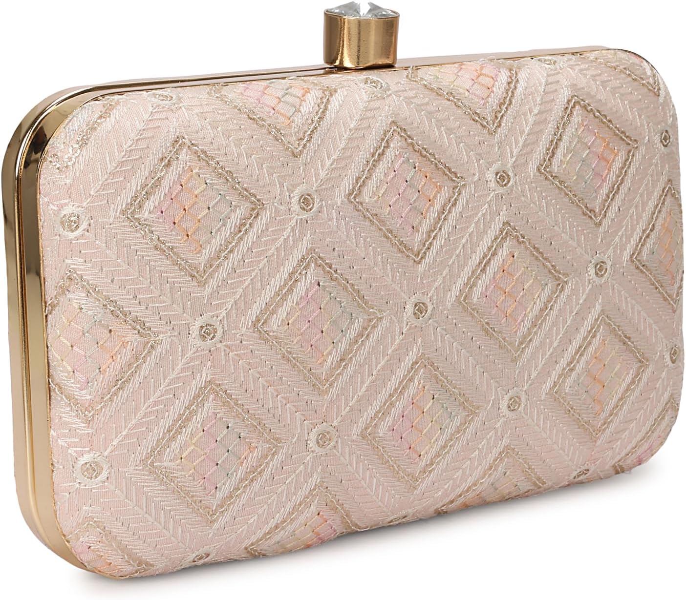 Hand Crafted Designer Box Clutch, Zari Embroidery Clutch - Hand Clutch For Women