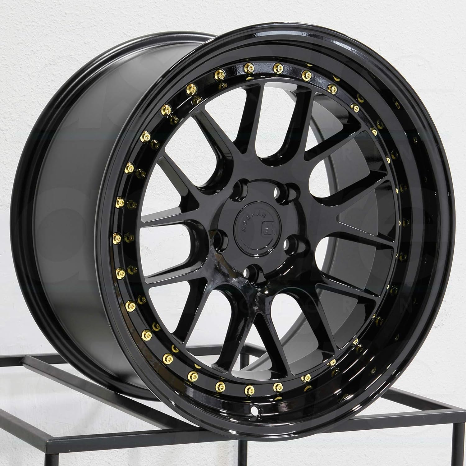 Aodhan DS-06 Custom Wheel - 18x9.5, 30 Offset, 5x114.3 Bolt Pattern, 73.1mm Hub - Gloss Black with Gold Rivets Rim