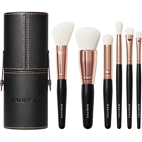 Morphe Rose Away Makeup Brushes - 6 Piece Make Up Brush Set of Eye and Face Brushes - Made with Synthetic Bristles and Includes Makeup Brush Case (6 Count)