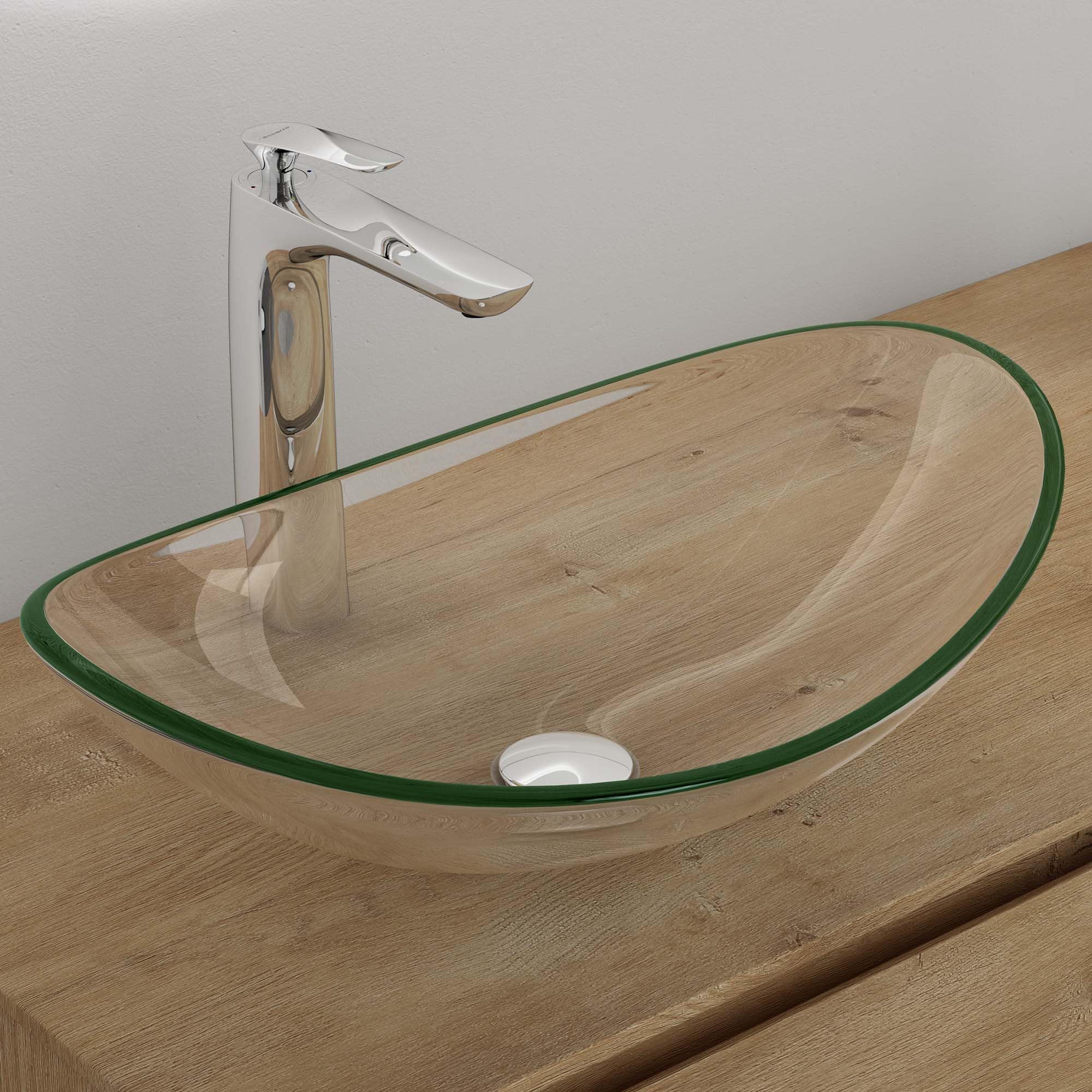 Mai & Mai Bathroom Sink Basin Countertop Wash Basin | Glass Oval Transparent Washing Bowl | Modern Design Bathroom Vessel Sink | WDH：53x35x16 cm | Minerva08