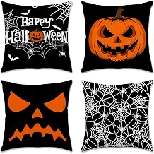 pinata Halloween Pillow Covers 18x18 Set of 4, Halloween Decor Indoor, Pumpkin Decorations for Home, Cobweb Throw Pillow Cover, Bat Decor for Sofa Couch Outdoor