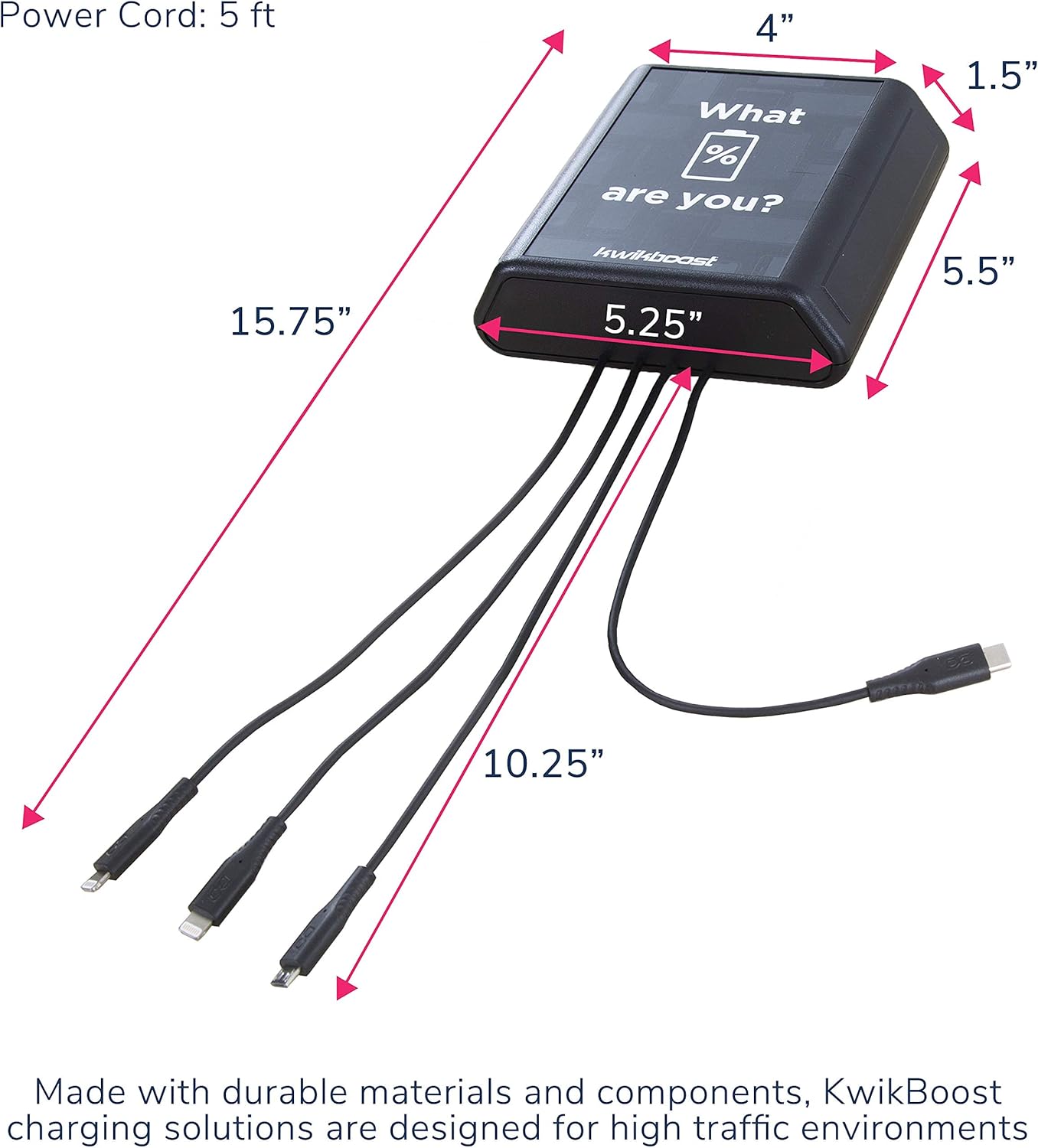 Kwikboost Mini Charging Hub Table Top Station. Charges 4 Phones at Full Speed. Affordable Option for Dorm, Patient, Library, Waiting Rooms & More (Basic)