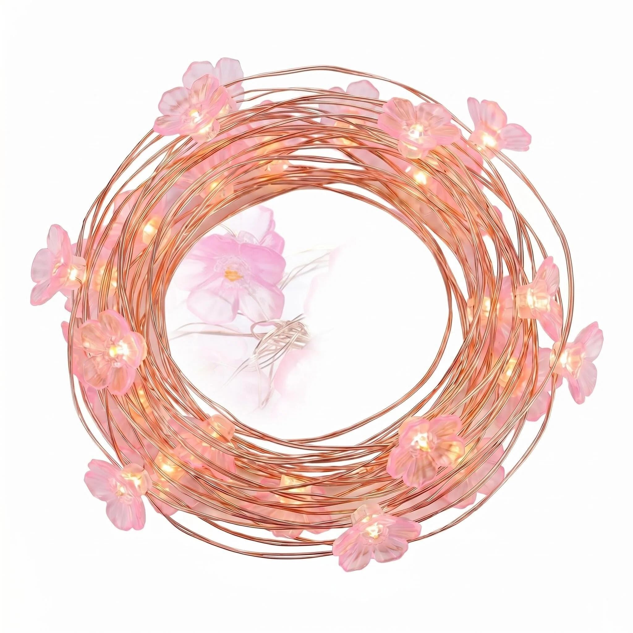 PORUPAEL 3M 30 LED Pink Cherry Blossom Fairy Lights, Battery Operated Fairy Lights, Flower Lights Flexible Copper Wire Fairy Light, Cherry Blossom Lights Indoor Decor, for Bedroom Christmas Wedding