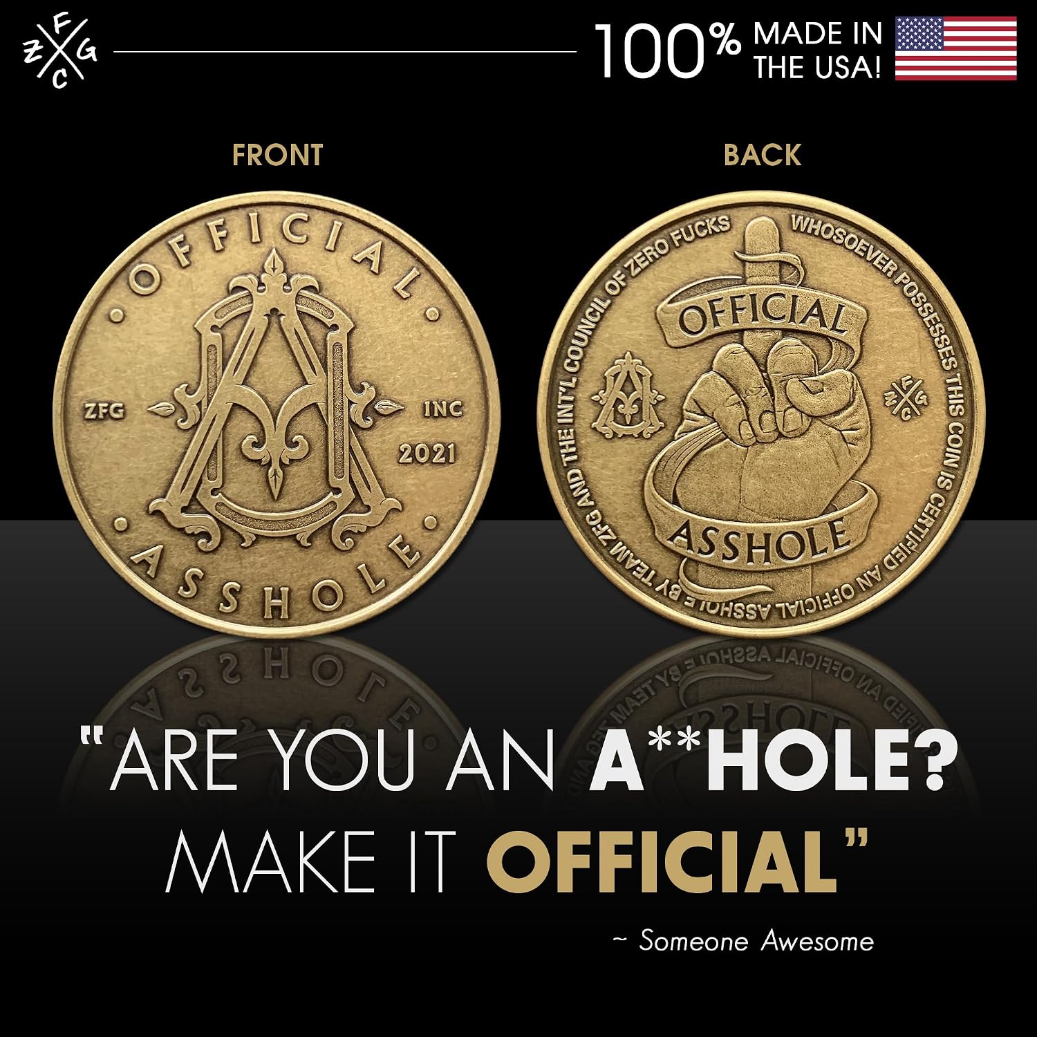 ZFG Inc. Official Ahole Novelty Coin Funny Gag Gift Coin Hilarious Sarcastic Collectible for Friends or Coworkers Made in USA