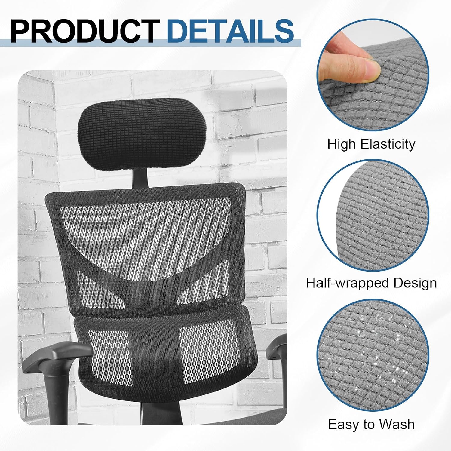 uxcell Office Chair Pillow Cover, Office Chair Headrest Attachment Removable Headrest Protector for Home Desk Computer Chairs, Light Gray image 3