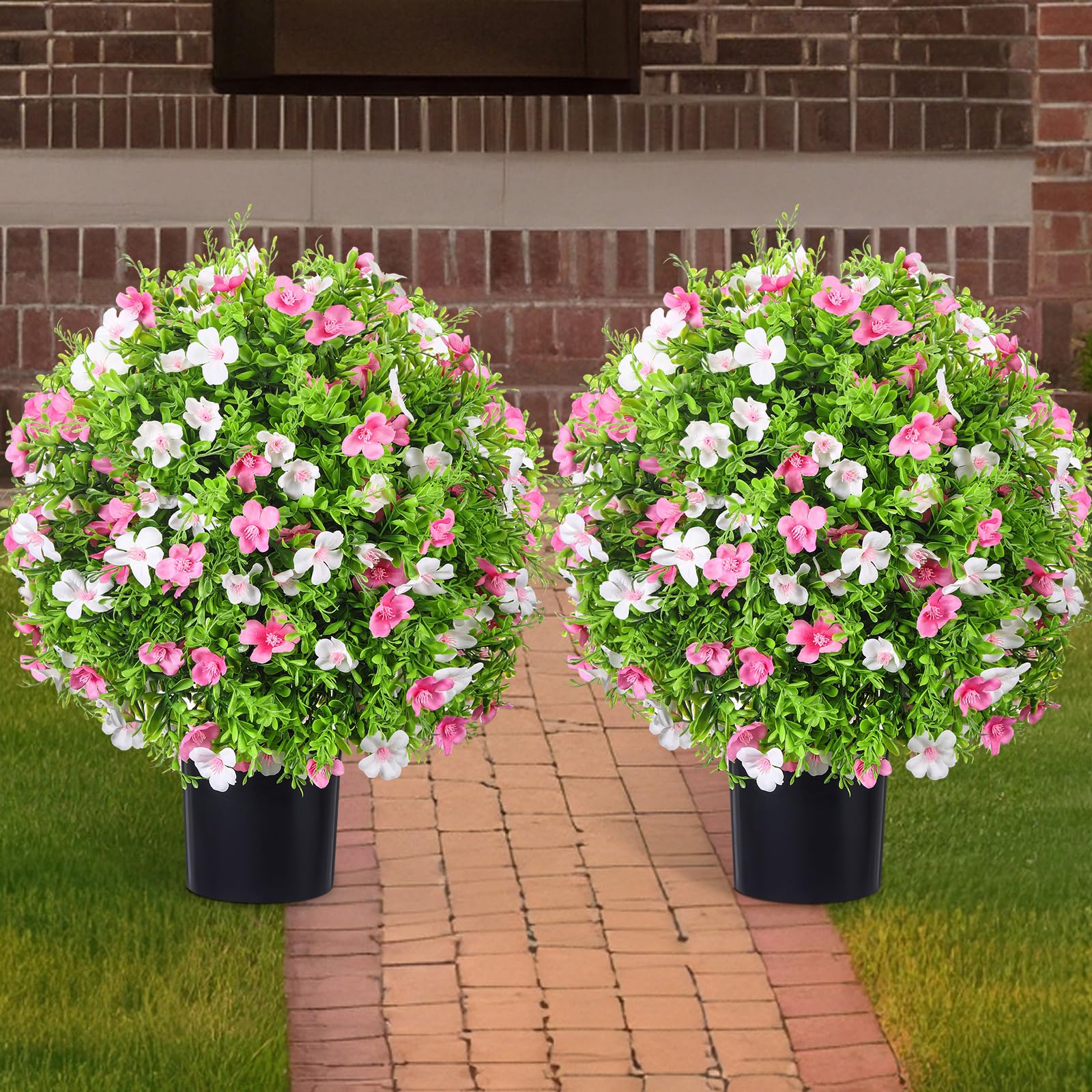Árboles topiarios artificiales exterior con flores plantas en maceta de cemento