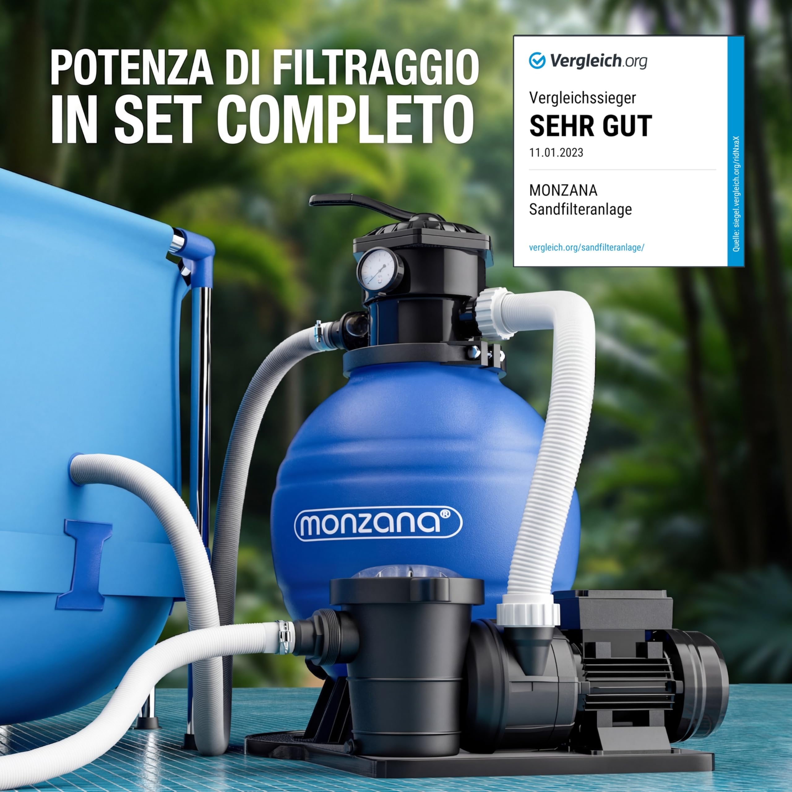 MONZANA Pompa Filtro Piscina con 15.900 l/h