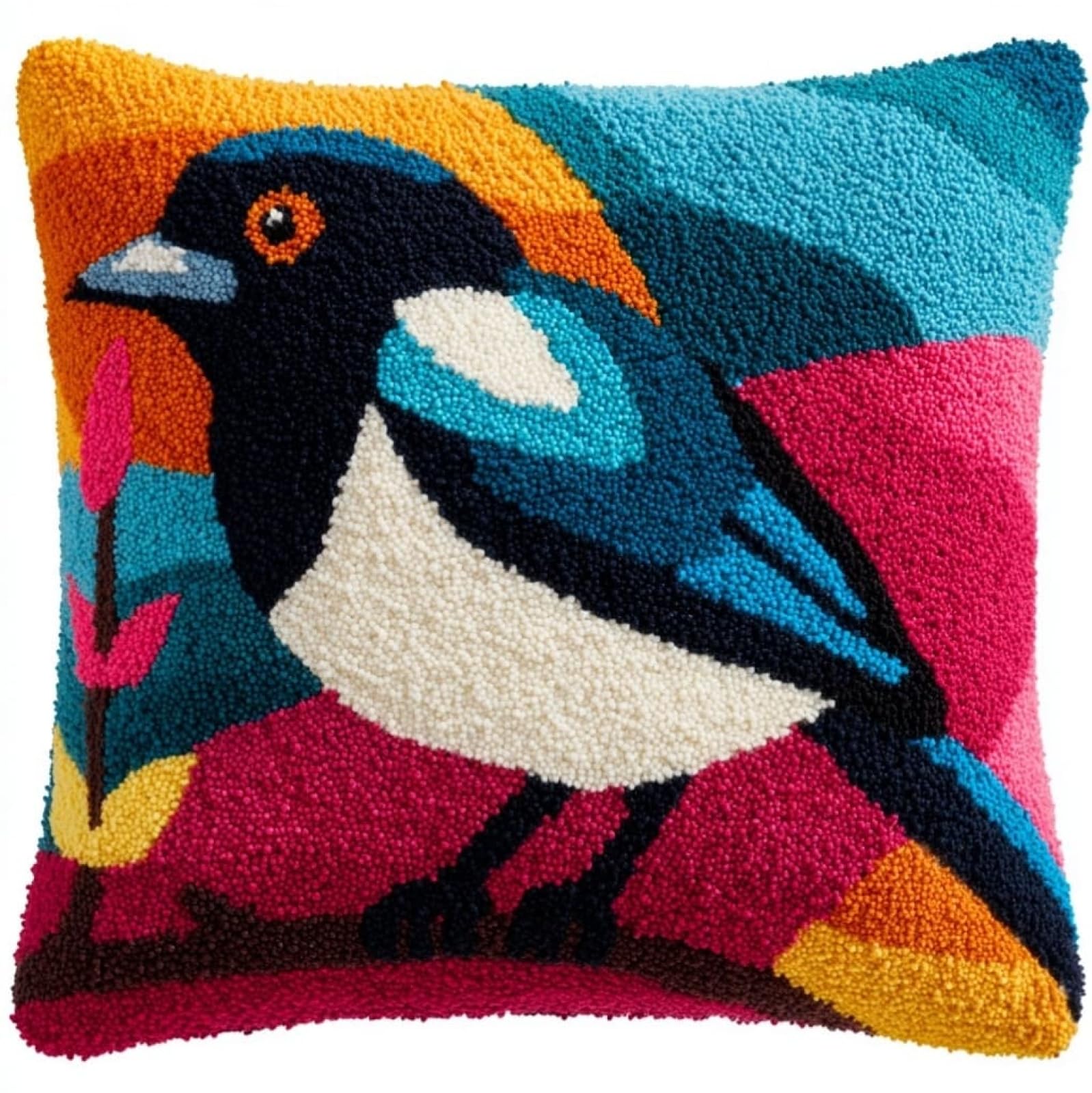 WallustrioaW Latch Hook Cushion Cover Kit 43x43cm,Cute Sparrow