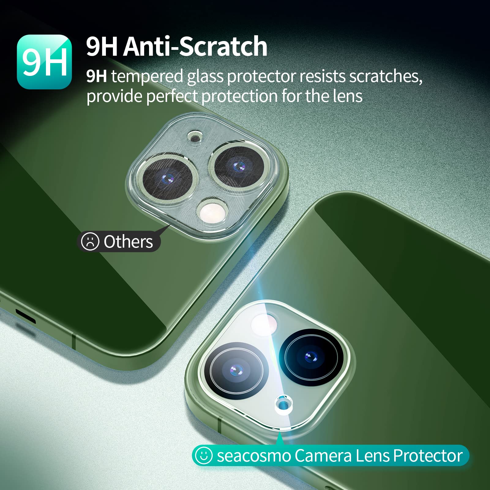 seacosmo Cover per iPhone 13, [9H HD] Integrata Vetro Temperato Schermo e Pellicola Fotocamera 360 Gradi Antiurto Custodia, Rugged Protezione Slim Case per iPhone 13, Verde