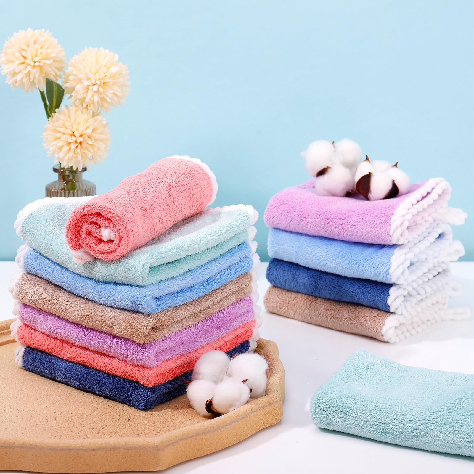ViEinkaufen 12 Pcs Flannels Face Cloth With Hanging Loop Soft Face Flannels Quick Dry Face Body Cloths Squares Wash Cloths For Baby Kids Adults(30x30cm) - Image 3