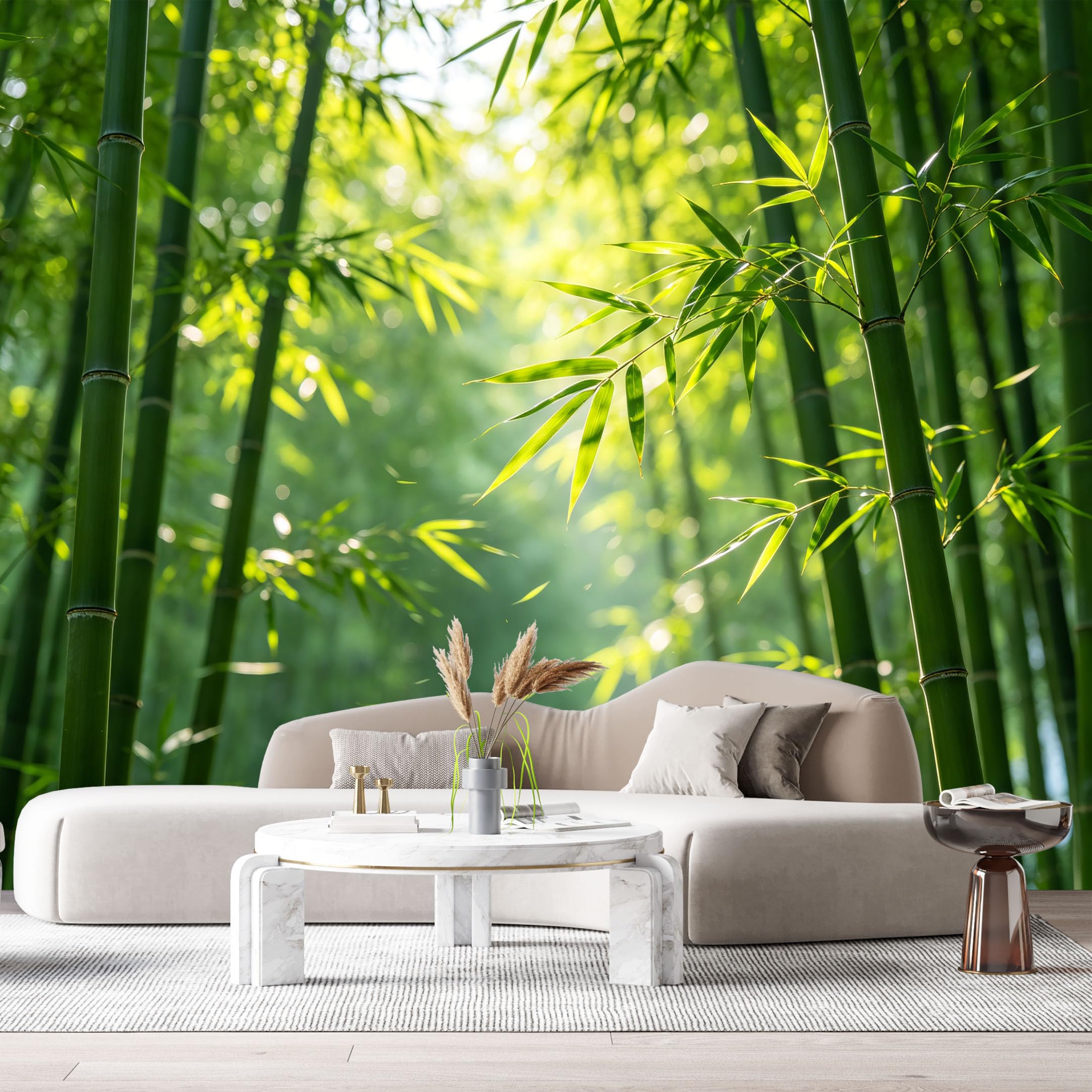 Custom Size Wall Murals Bamboo Forest Botanical Green Leaves Sunlight Nature SelfAdhesive Wall Fabric Removable Large Wallpaper for Photo Living Room