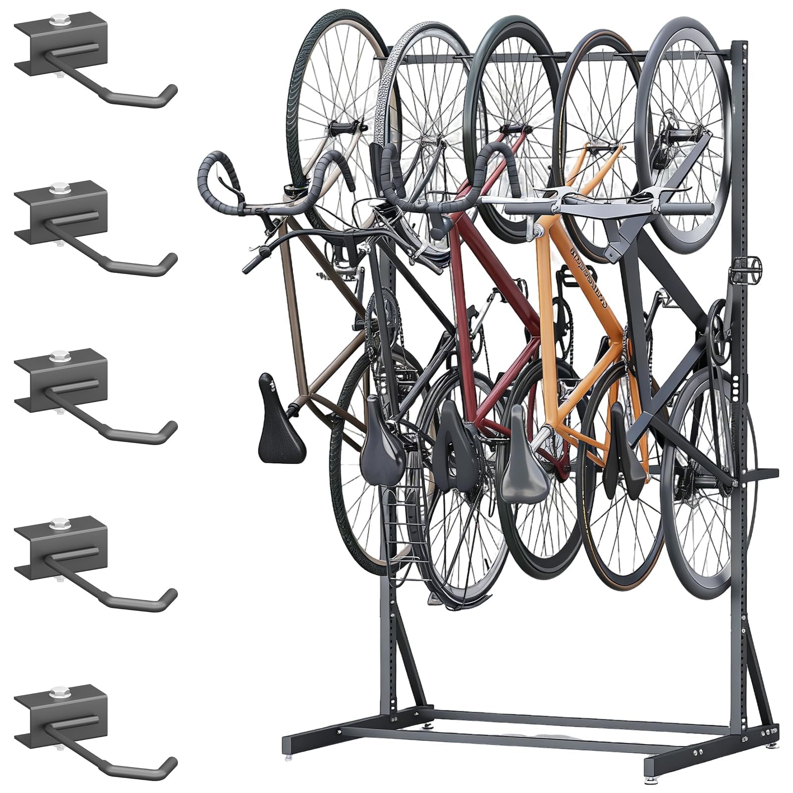 OKSTENCK Freestanding Bicycle Storage Rack, Vertical Bicycle Rack for Indoor Garages Holds Up to 5 Bicycles, Heavy-Duty Steel Indoor Garage Bike Storage Rack.