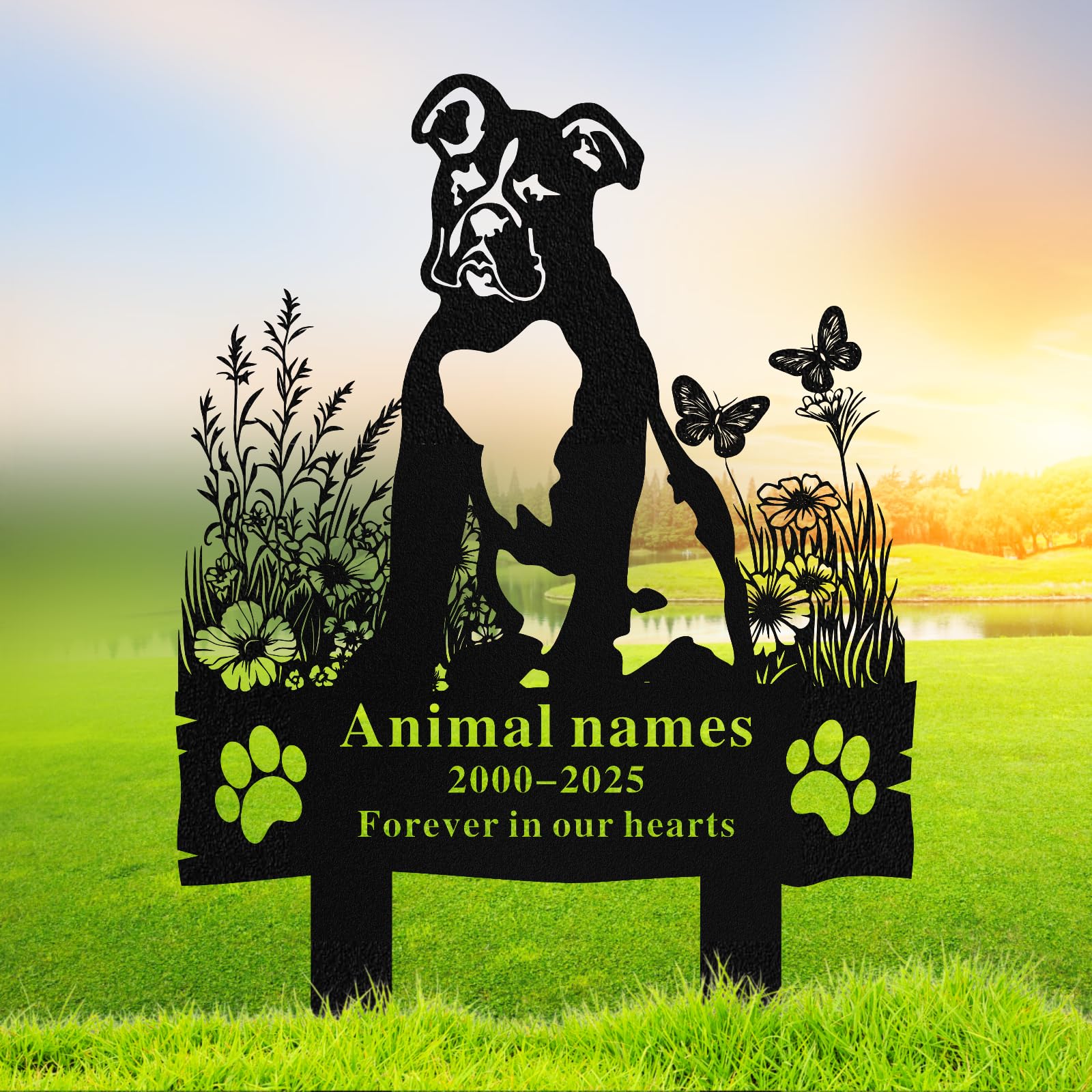 Quanqiuyi Custom Boxer Dog Grave Marker - Metal Baked Enamel Memorial Stake, Waterproof Pet Cemetery Plaque for Outdoor, Sympathy Gift
